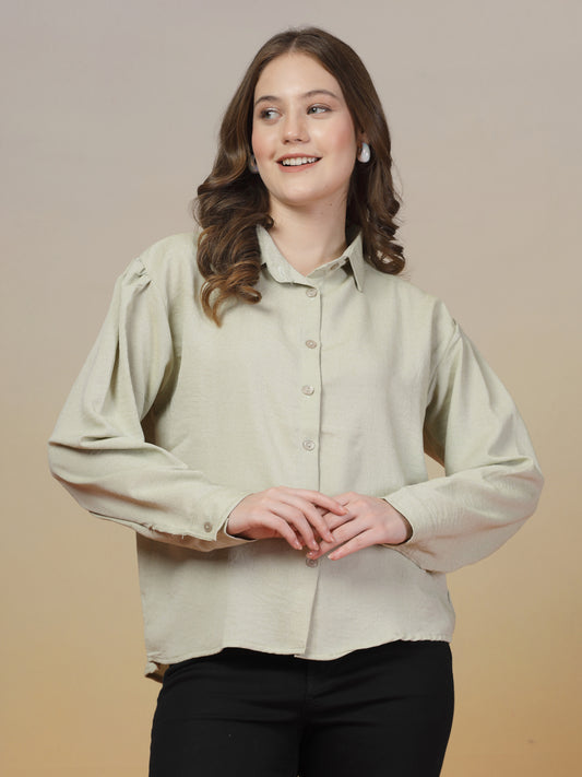 Beige Loose Fit Plain Shirt for Women | By ItalianVega