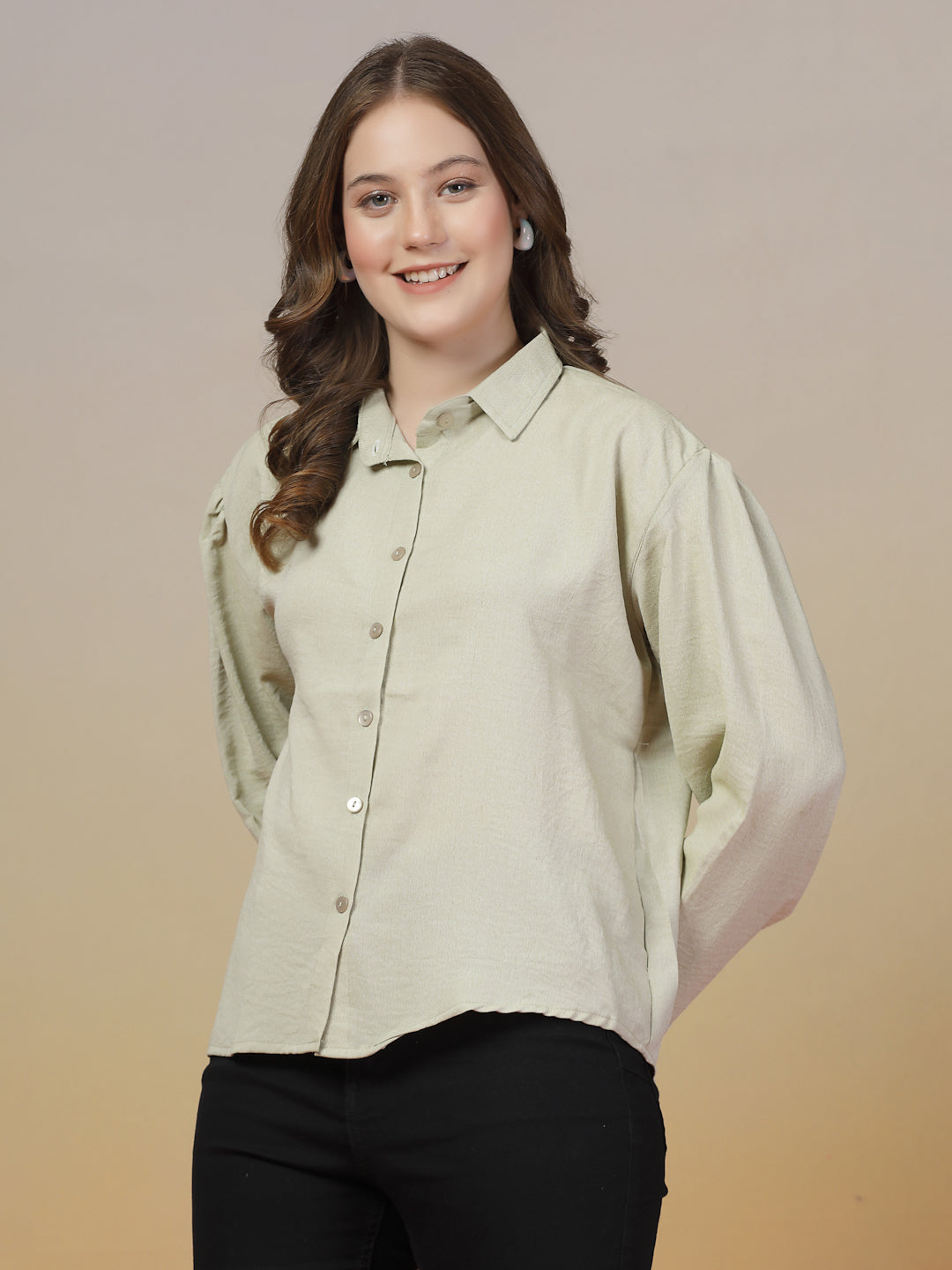 Beige Loose Fit Plain Shirt for Women | By ItalianVega