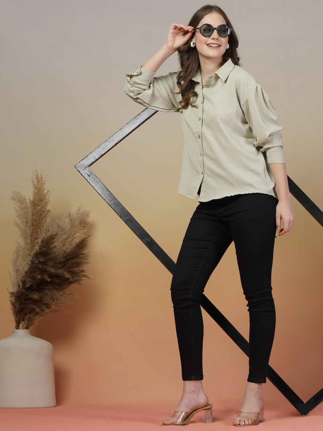 Beige Loose Fit Plain Shirt for Women | By ItalianVega