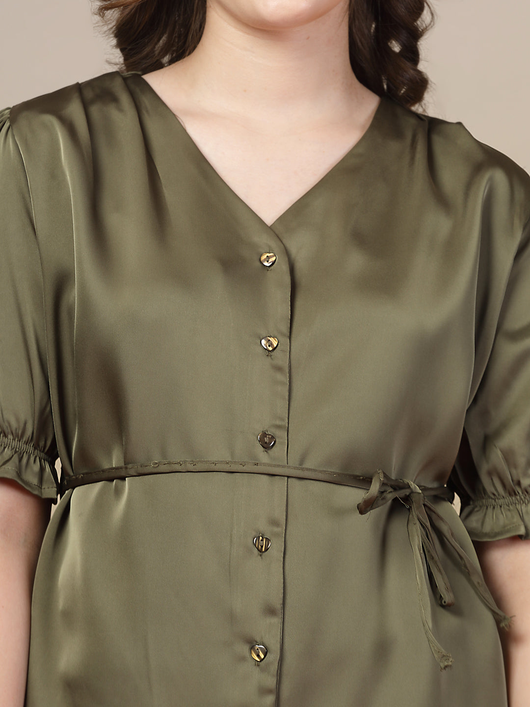 Olive Green Satin Shirt for Women | By ItalianVega