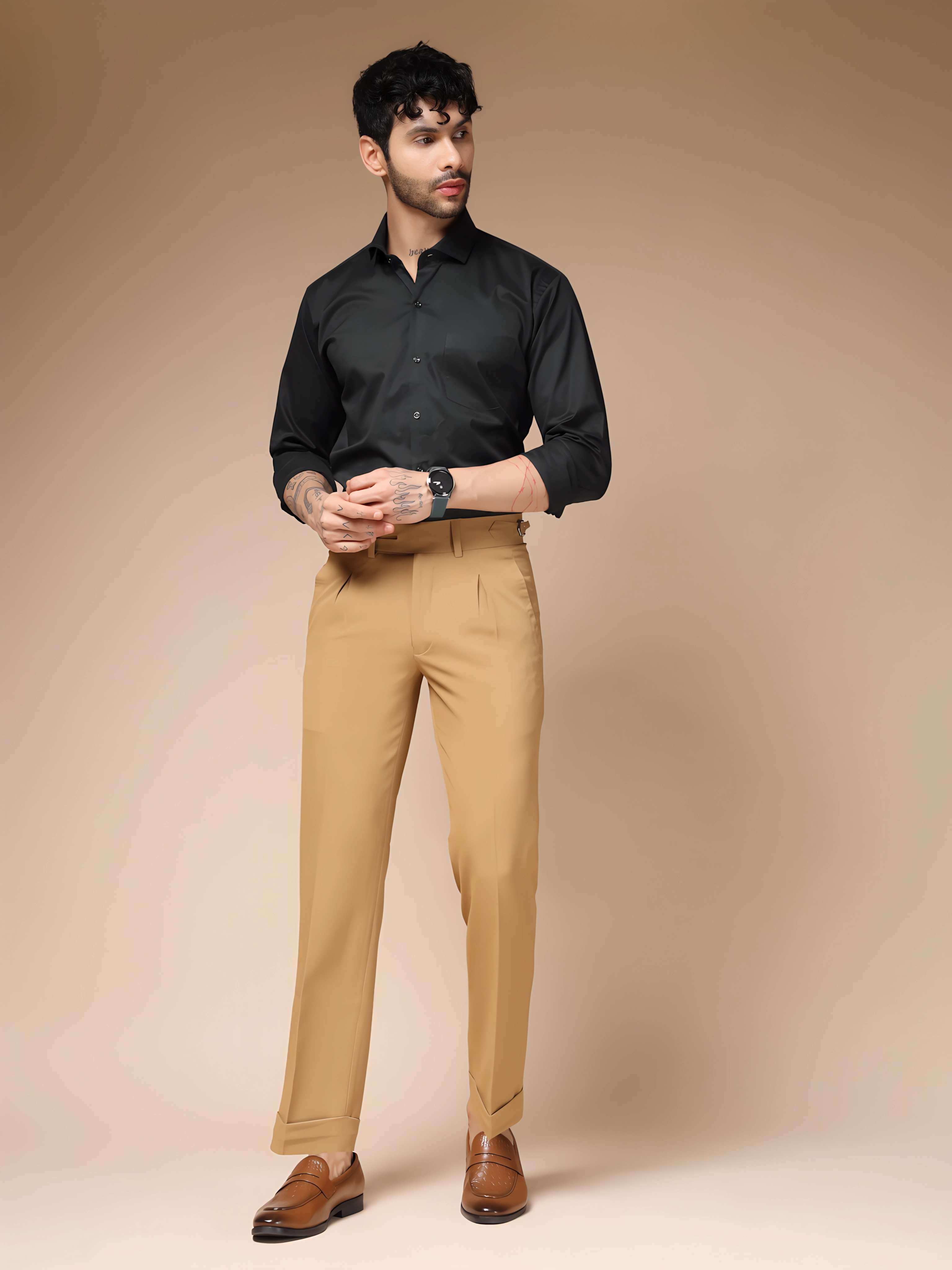 Camel Double Buttoned Gurha Pants by ITALIAN VEGA®