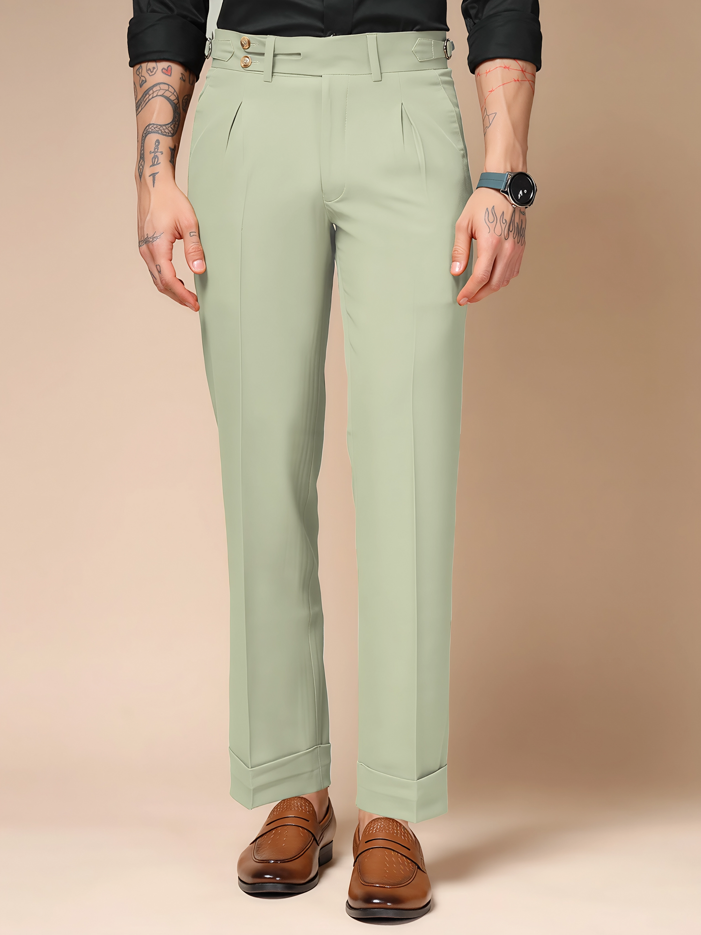 Lime Double Buttoned GURKHA PANTS by ITALIANVEGA™