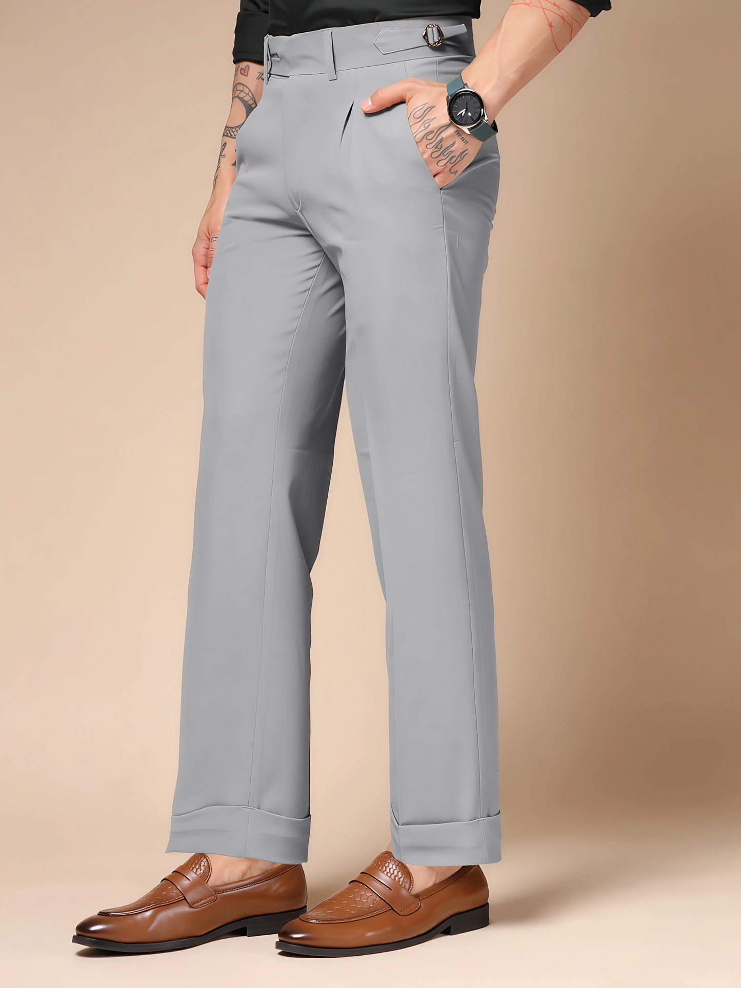 Ash Grey Double Buttoned GURKHA PANTS by ITALIANVEGA™