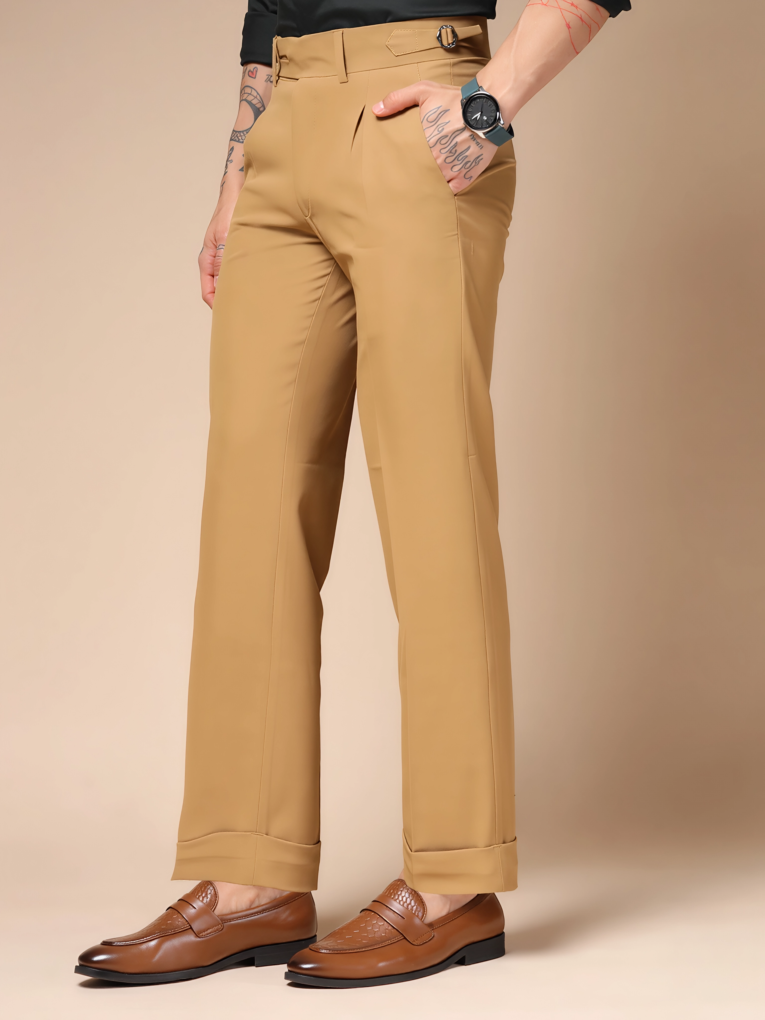 Camel Double Buttoned Gurha Pants by ITALIAN VEGA®