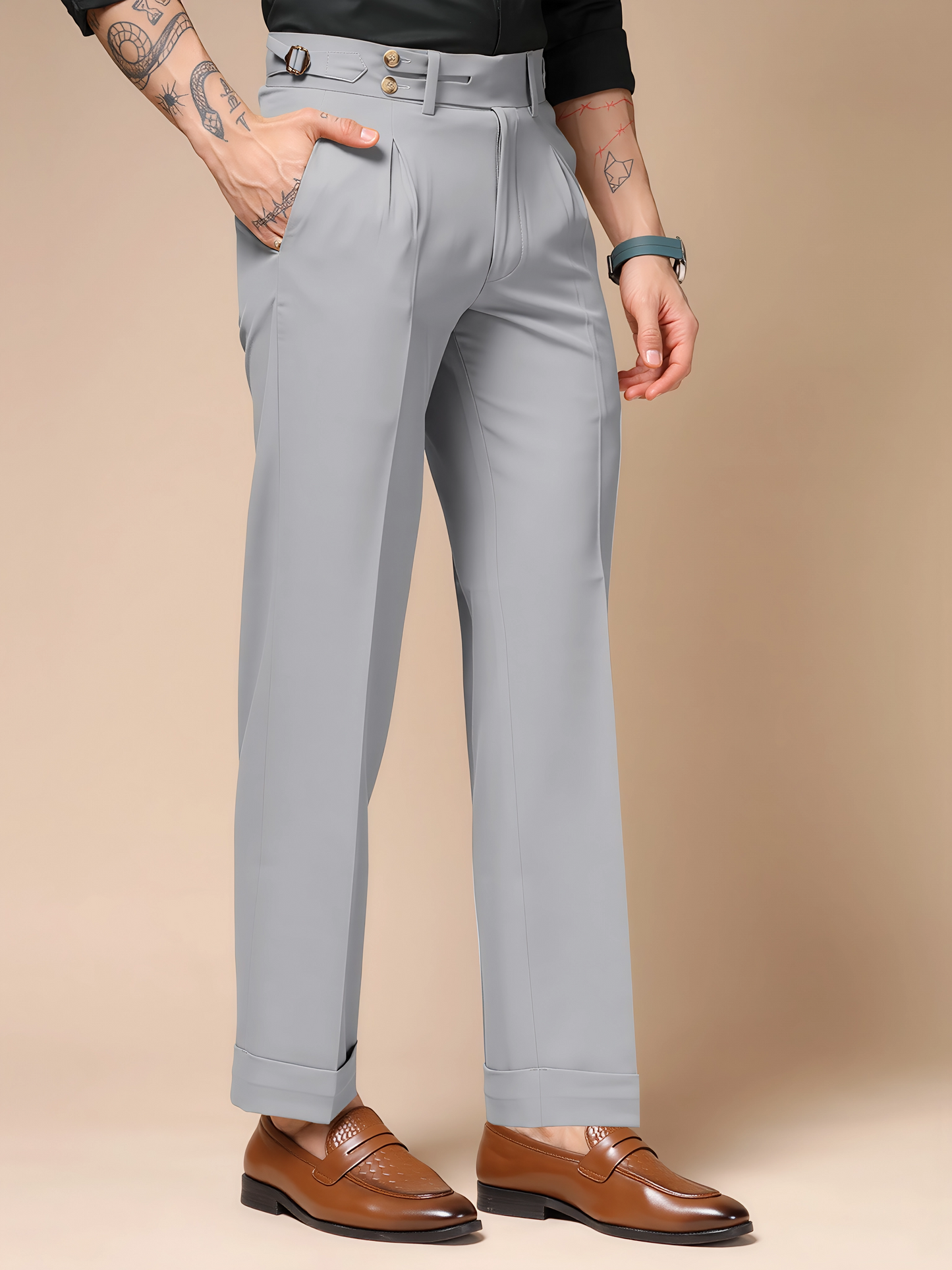 Ash Grey Double Buttoned GURKHA PANTS by ITALIANVEGA™