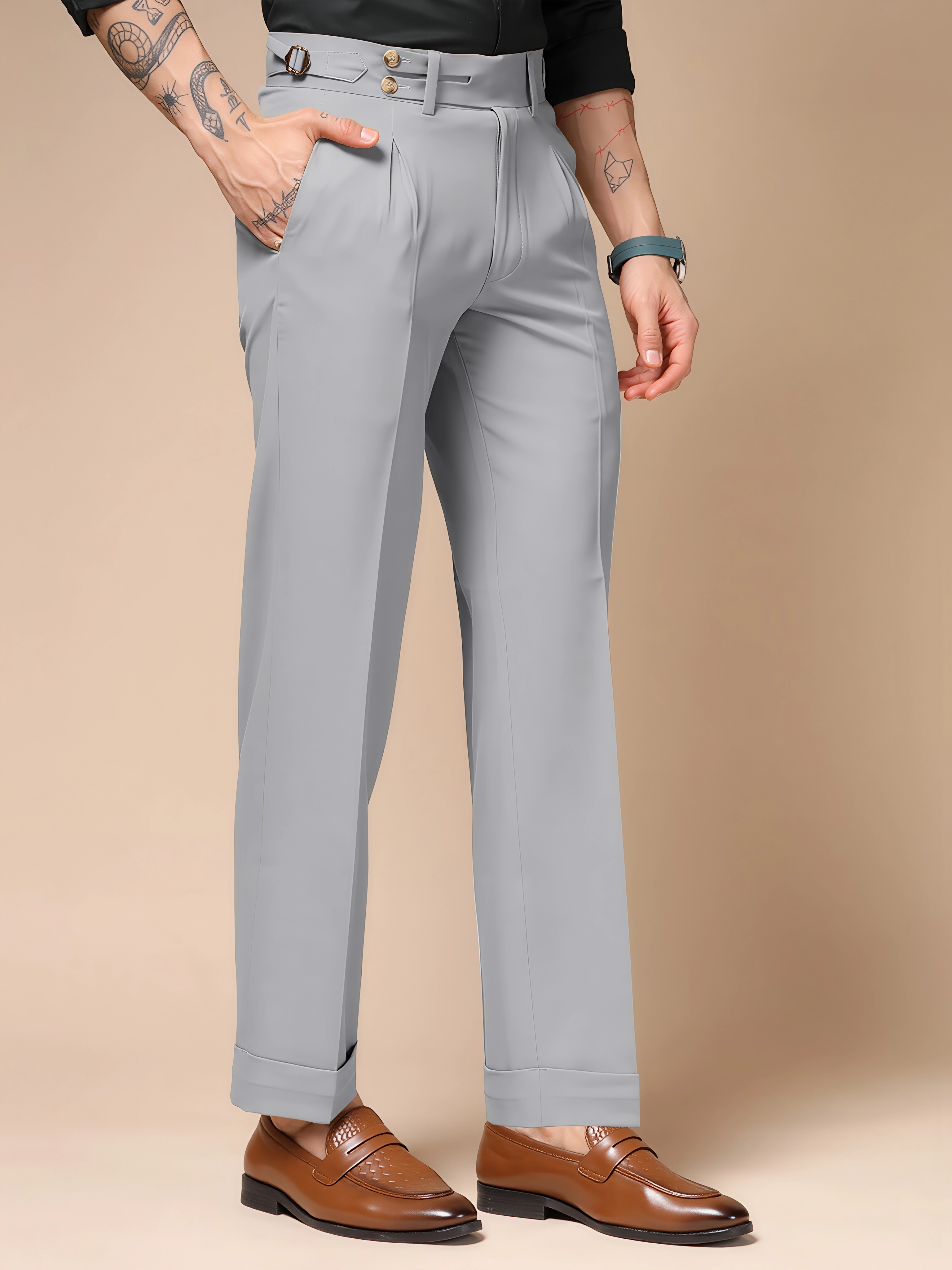 Ash Grey Double Buttoned Gurkha Pants by ITALIAN VEGA®
