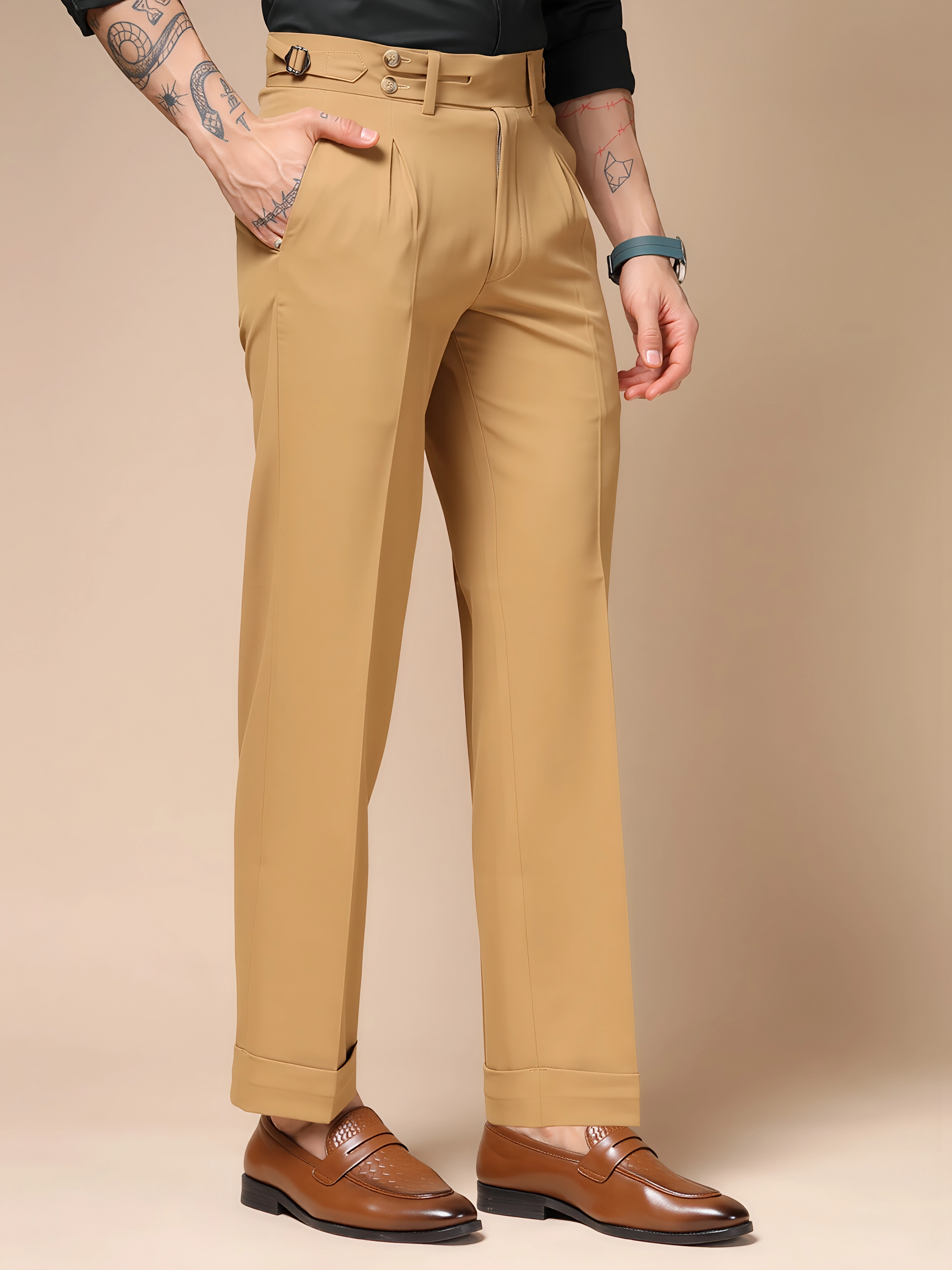 Camel Double Buttoned Gurha Pants by ITALIAN VEGA®