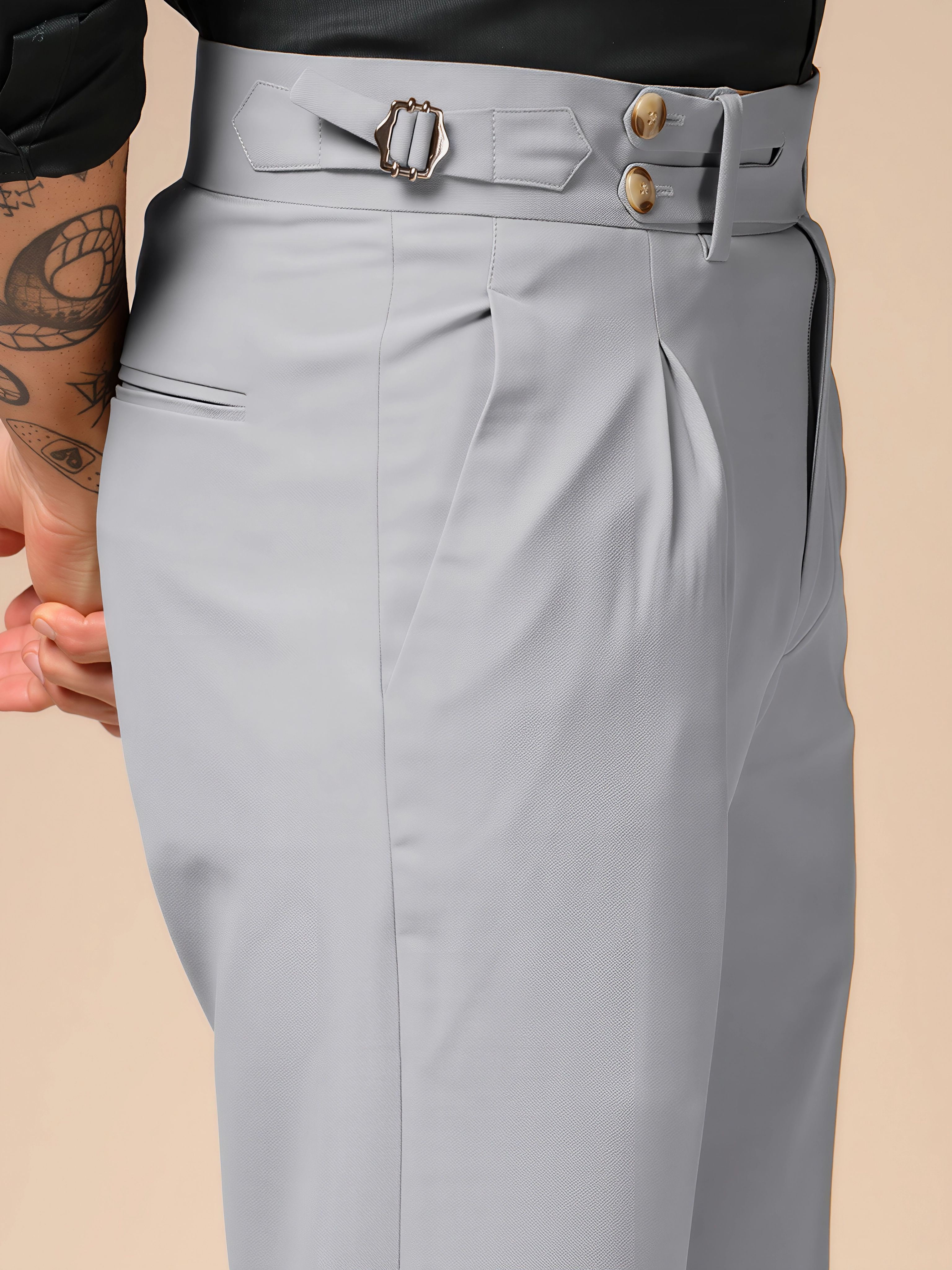 Ash Grey Double Buttoned Gurkha Pants by ITALIAN VEGA®