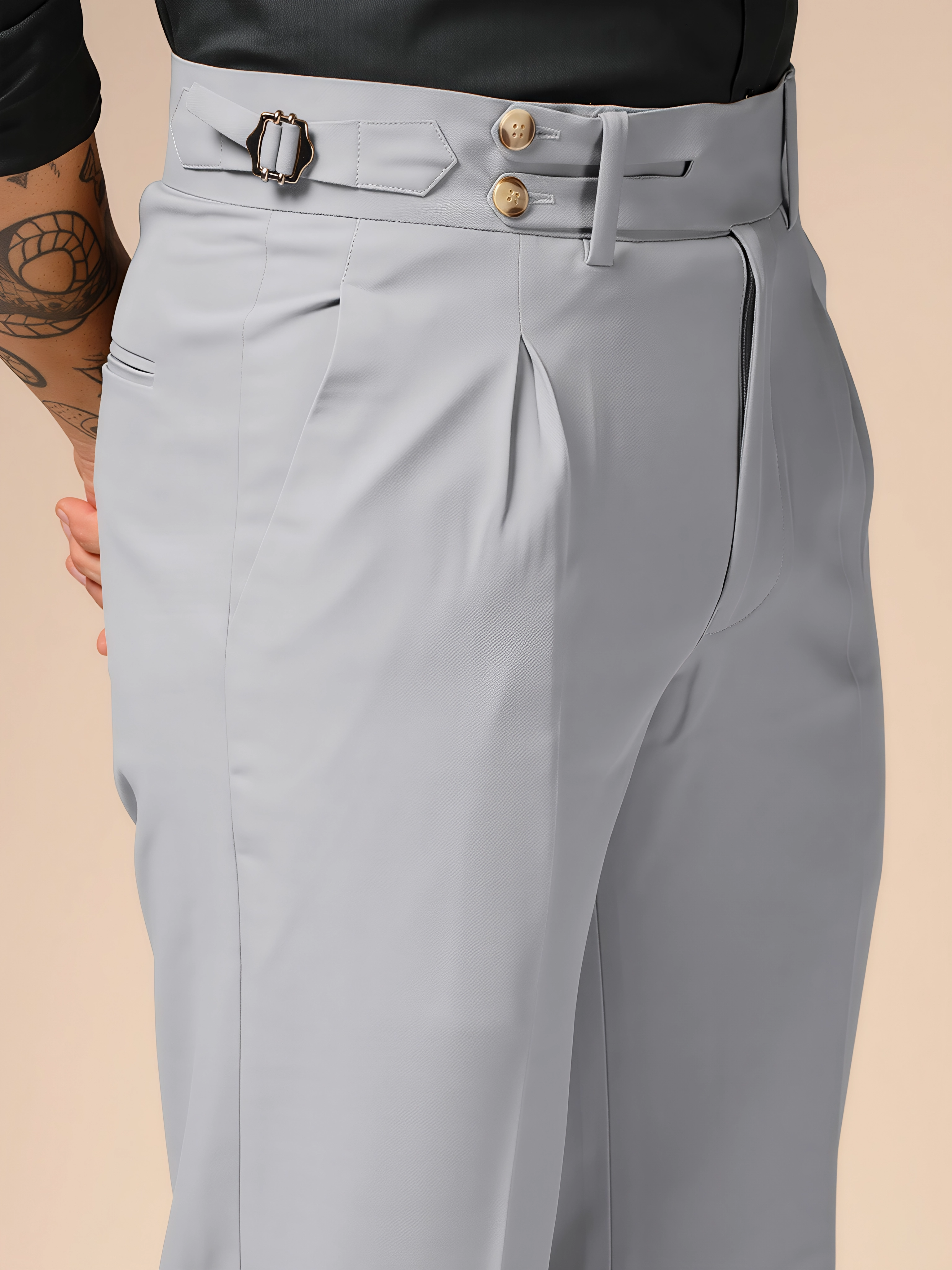 Ash Grey Double Buttoned Gurkha Pants by ITALIAN VEGA®