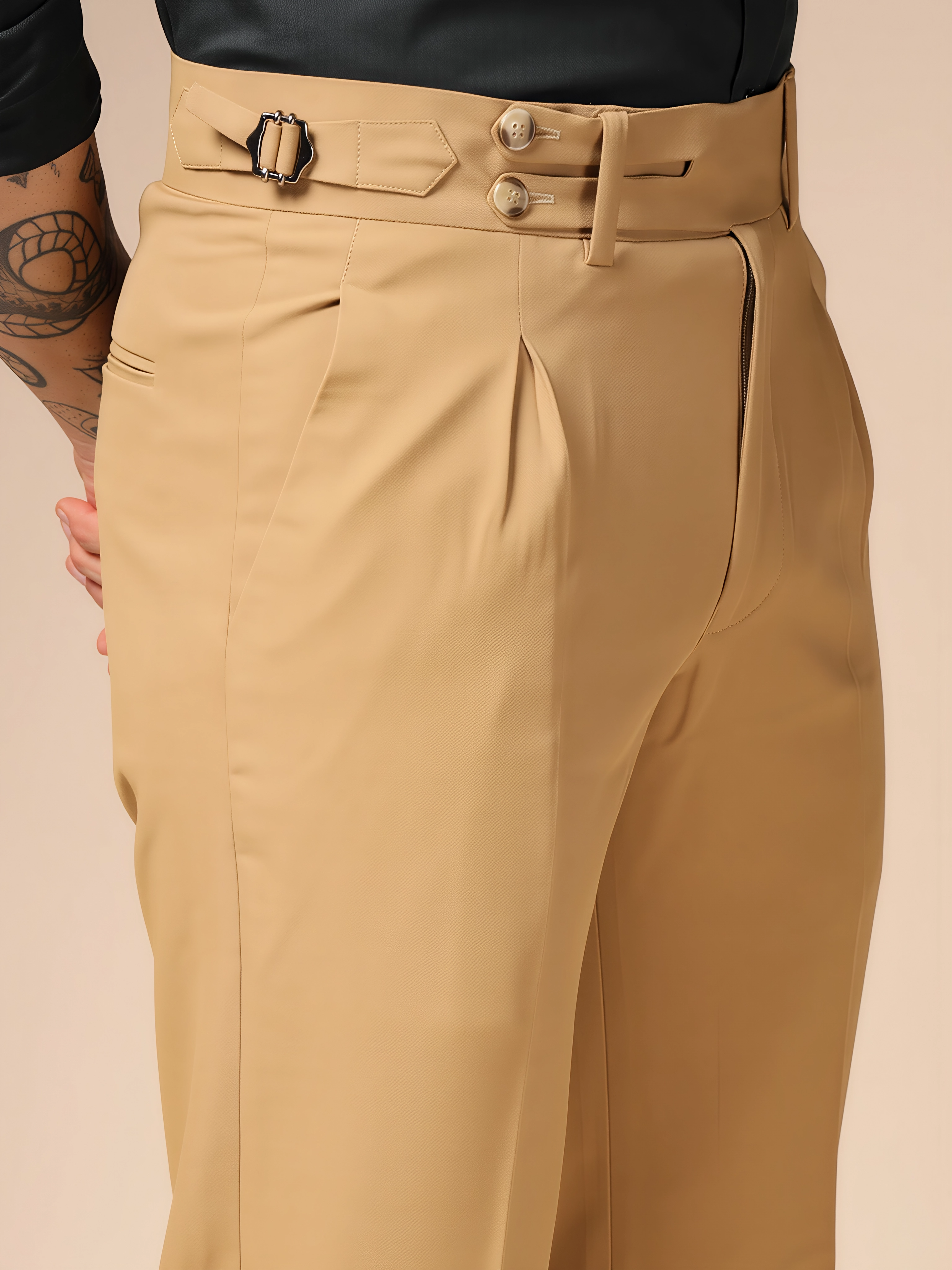 Camel Double Buttoned Gurha Pants by ITALIAN VEGA®