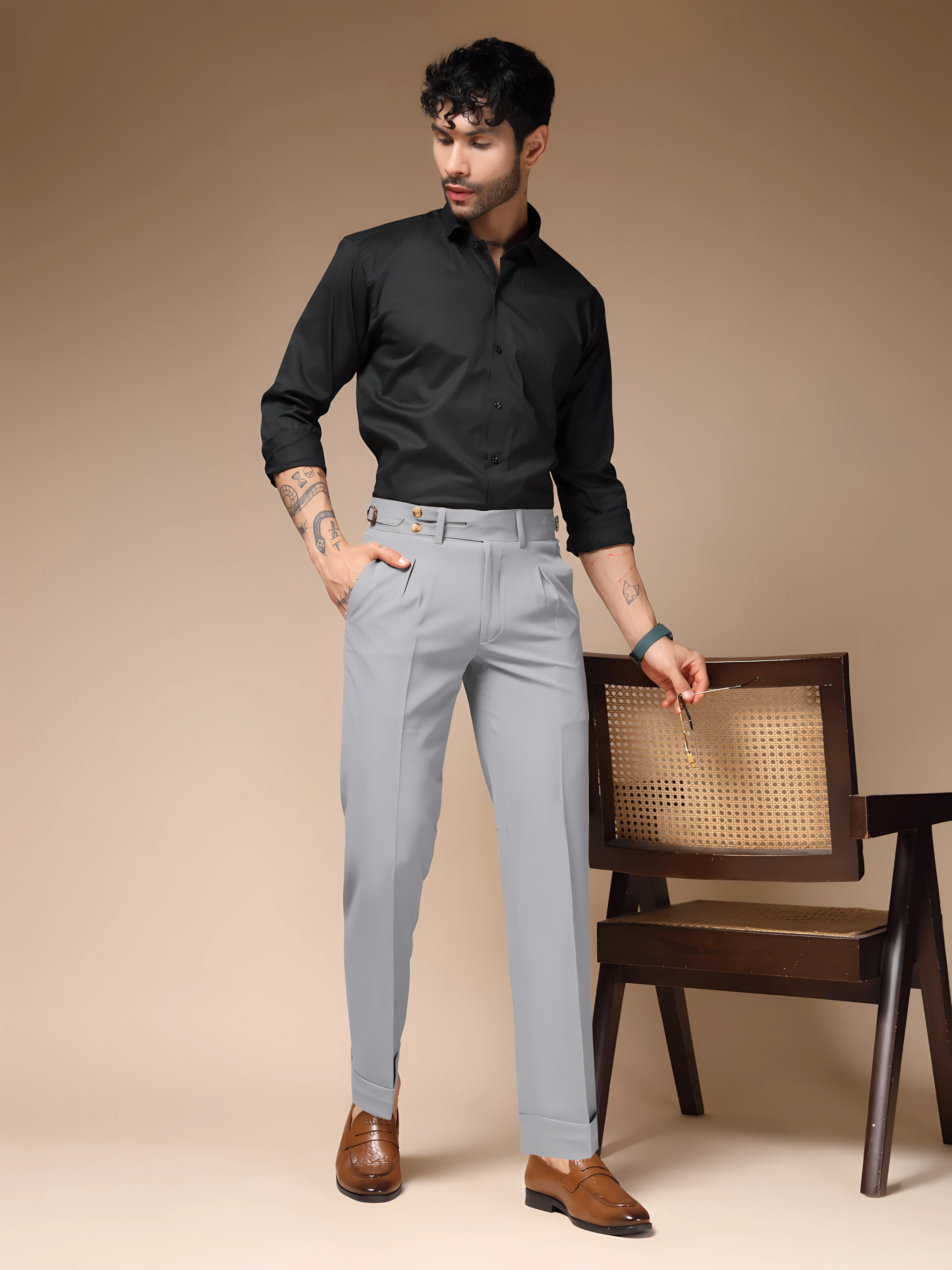 Ash Grey Double Buttoned Gurkha Pants by ITALIAN VEGA®