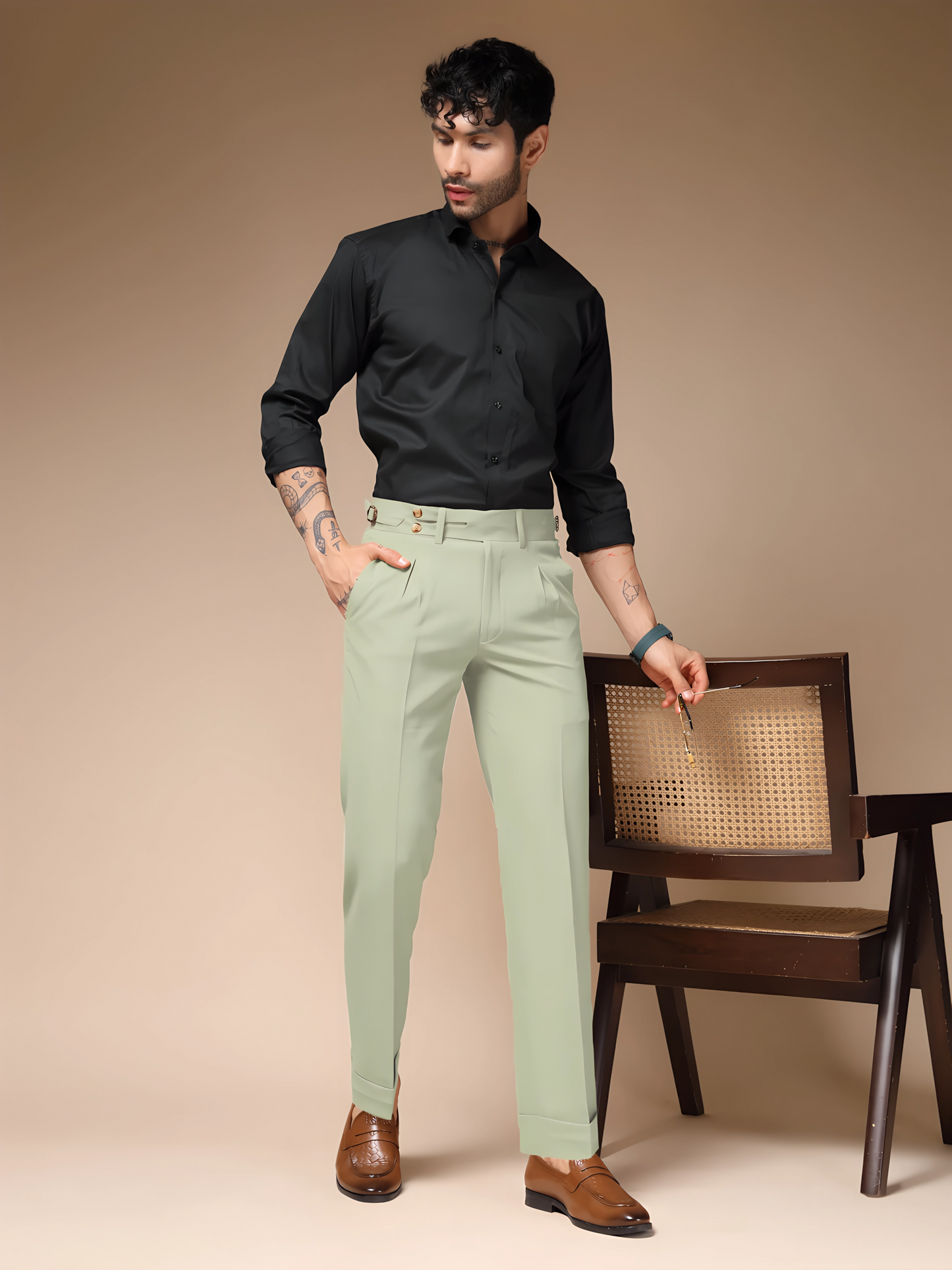 Lime Double Buttoned GURKHA PANTS by ITALIANVEGA™