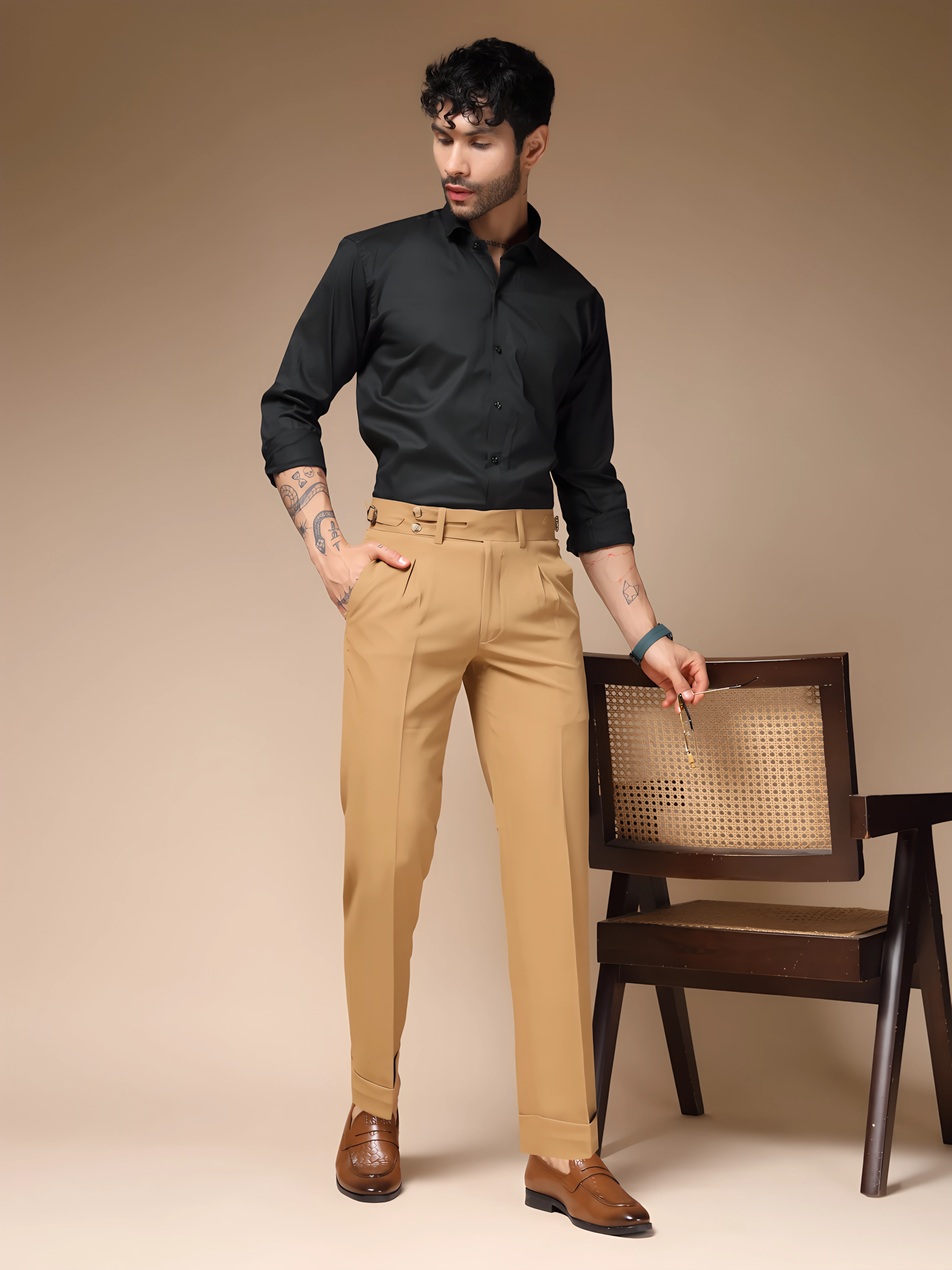 Camel Double Buttoned Gurha Pants by ITALIAN VEGA®