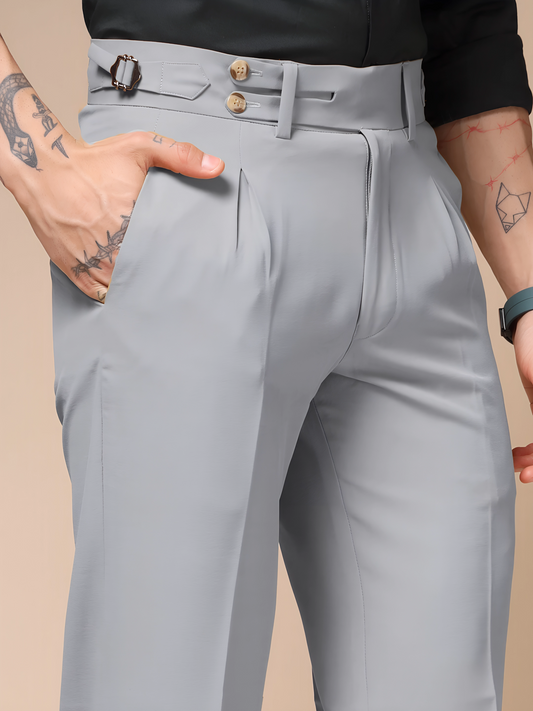 Ash Grey Double Buttoned GURKHA PANTS by ITALIANVEGA™