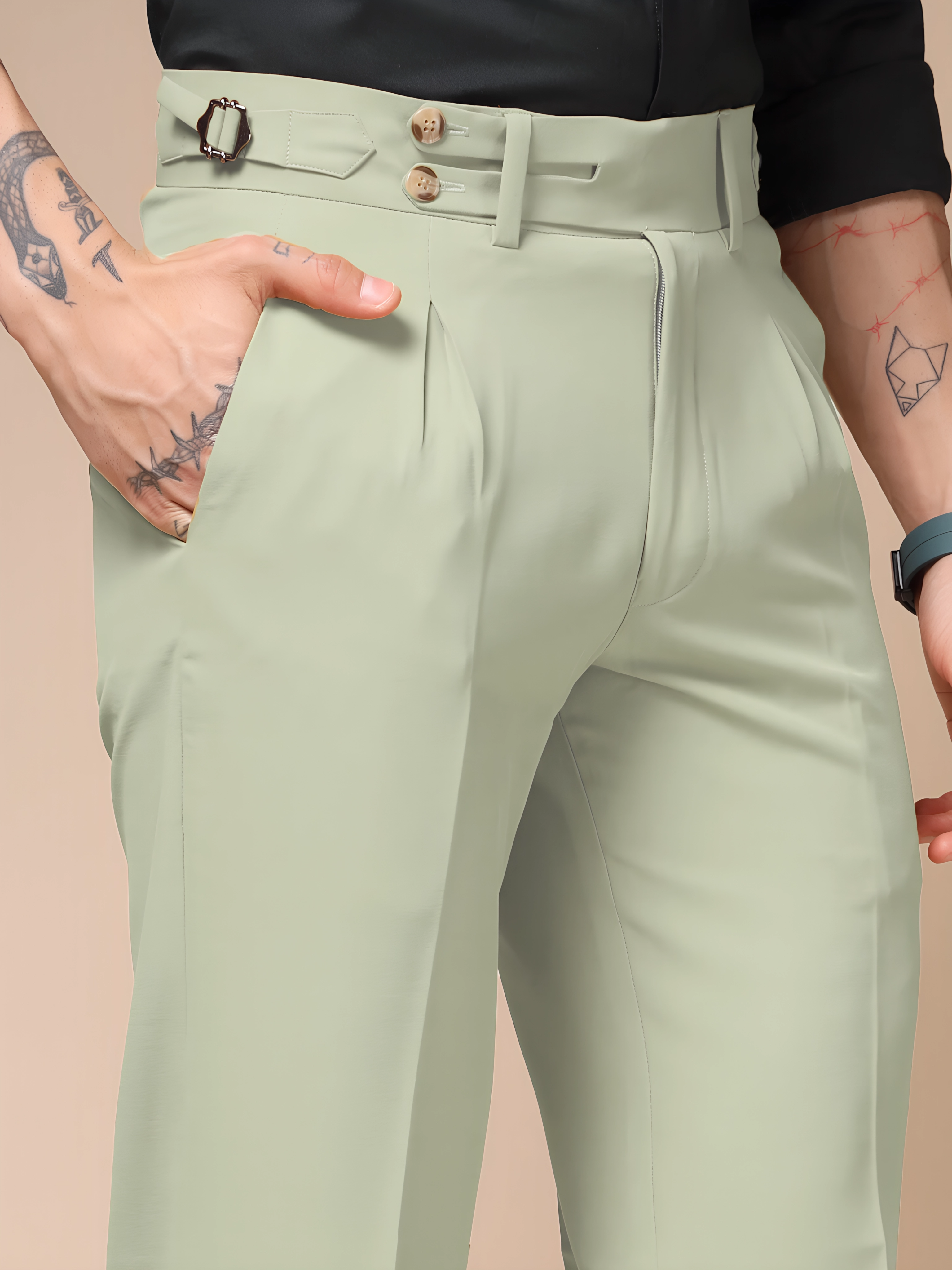 Lime Double Buttoned Gurkha Pants by ITALIAN VEGA®