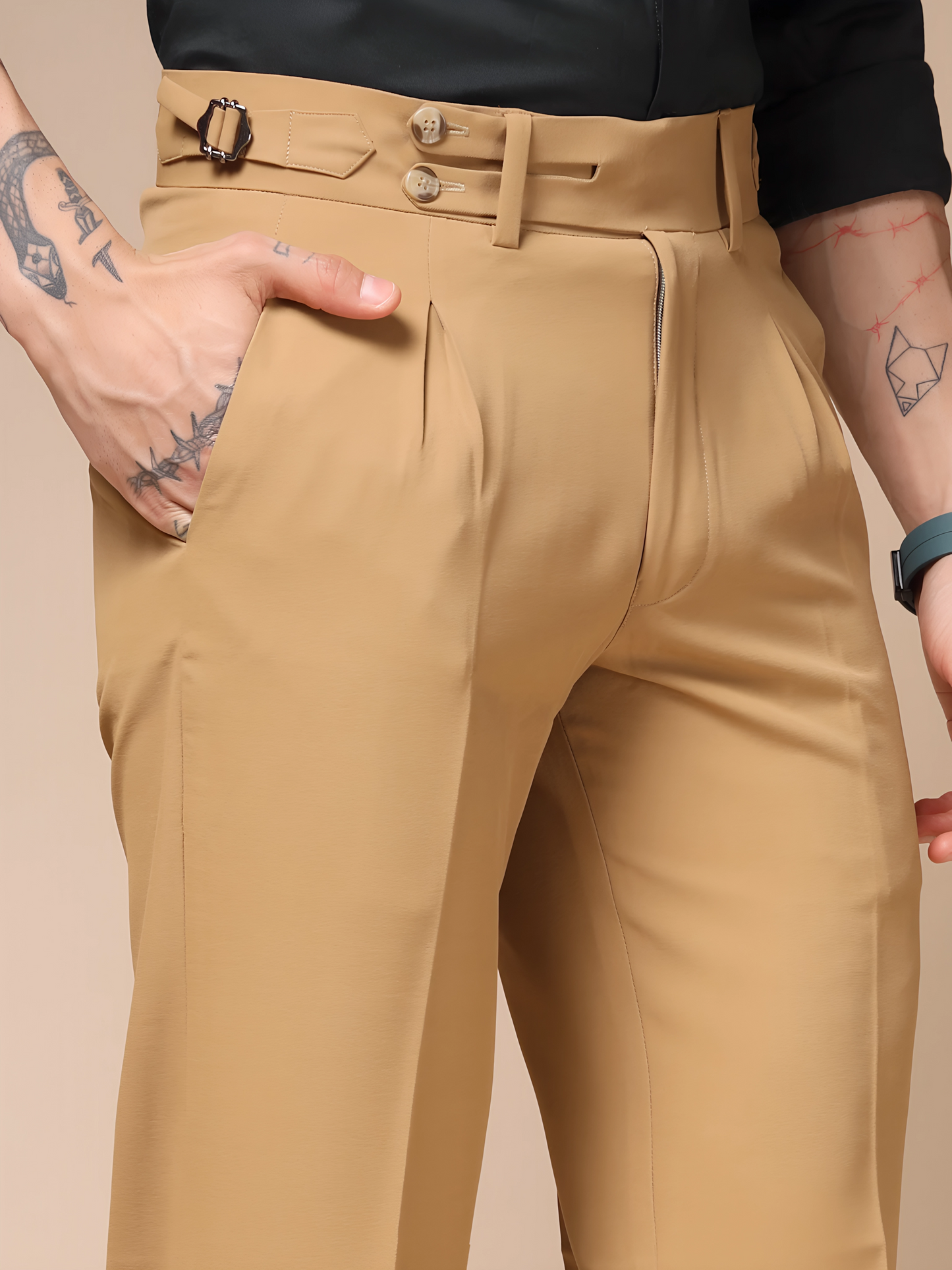 Camel Double Buttoned GURKHA PANTS by ITALIANVEGA™