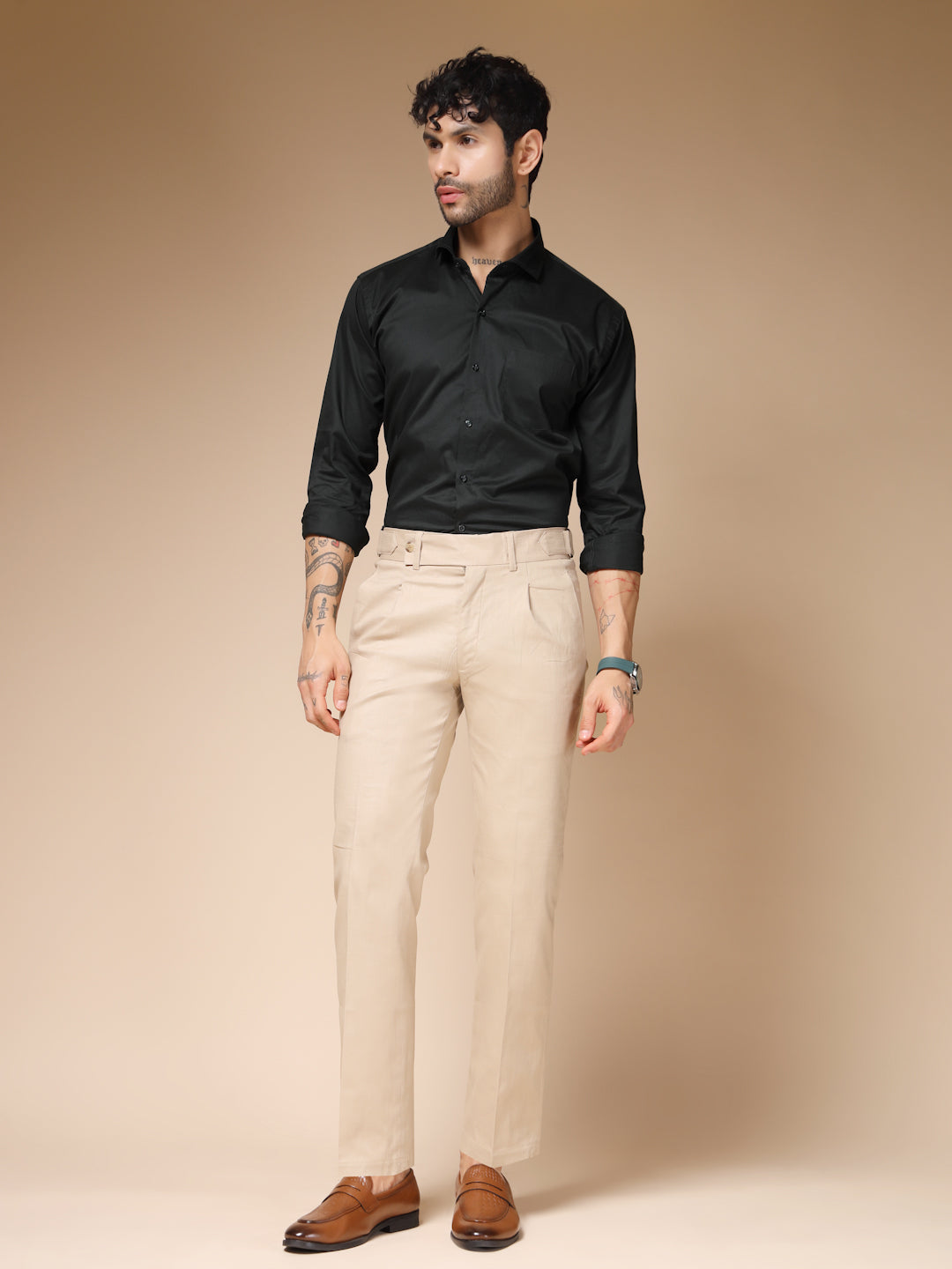 Beige Oxford Linen Gurkha Pants | Boot Cut Fit by ITALIAN VEGA®