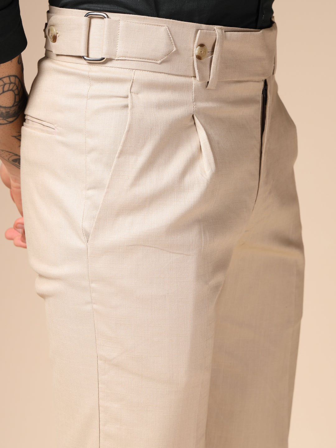 Beige Oxford Linen Gurkha Pants | Boot Cut Fit by ITALIAN VEGA®