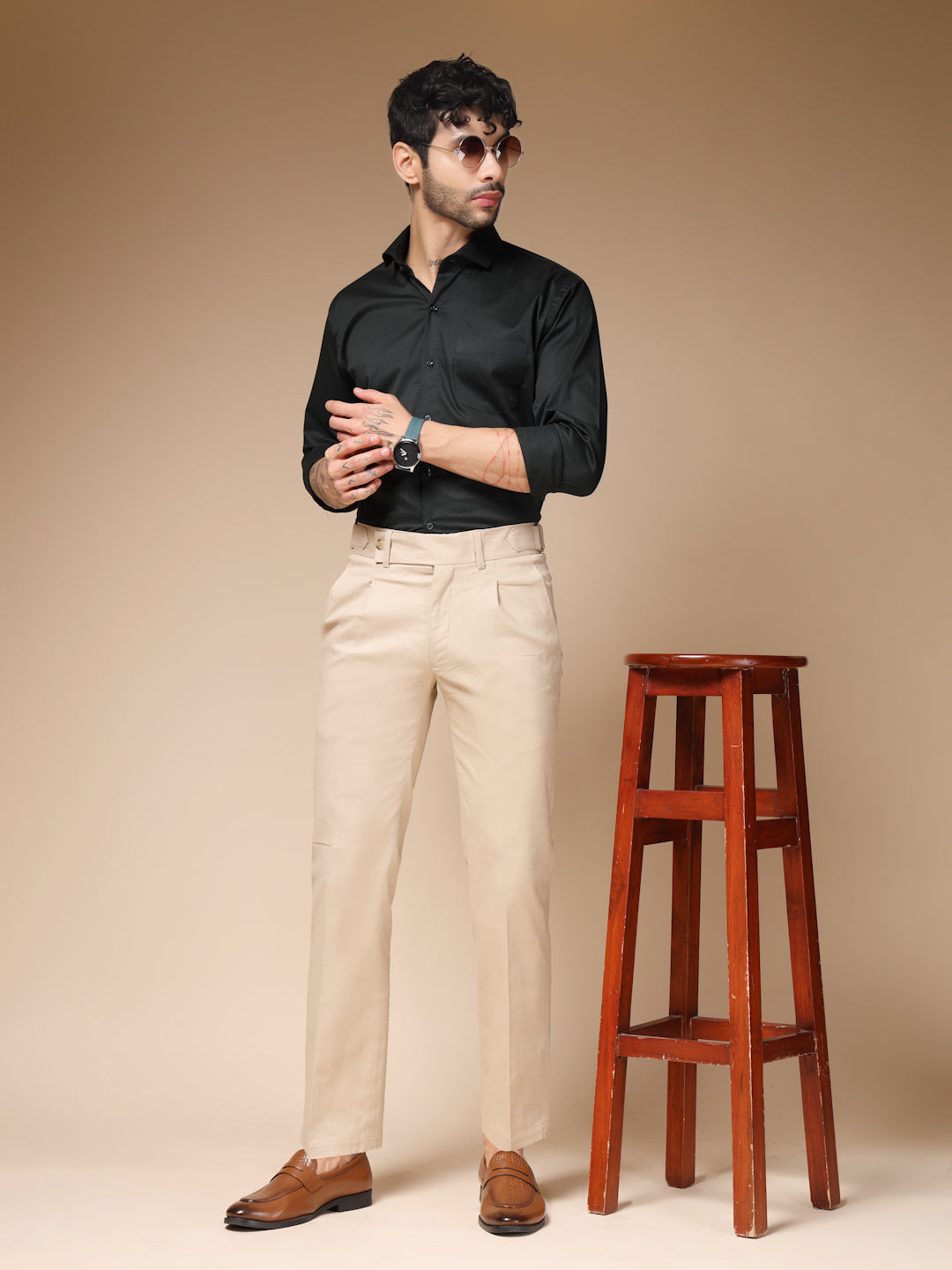 Beige Oxford Linen Gurkha Pants | Boot Cut Fit by ITALIAN VEGA®