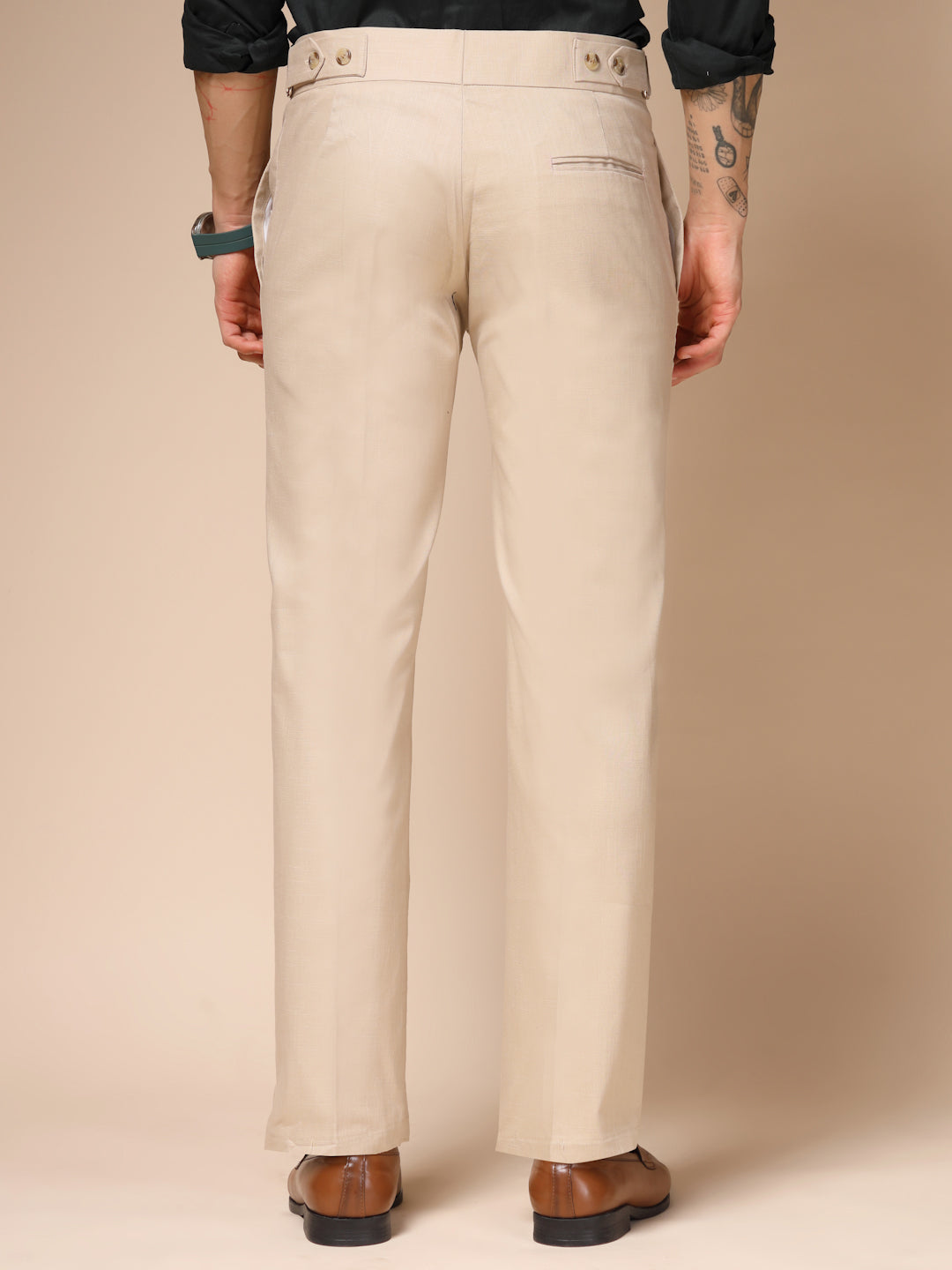 Beige Oxford Linen Gurkha Pants | Boot Cut Fit by ITALIAN VEGA®