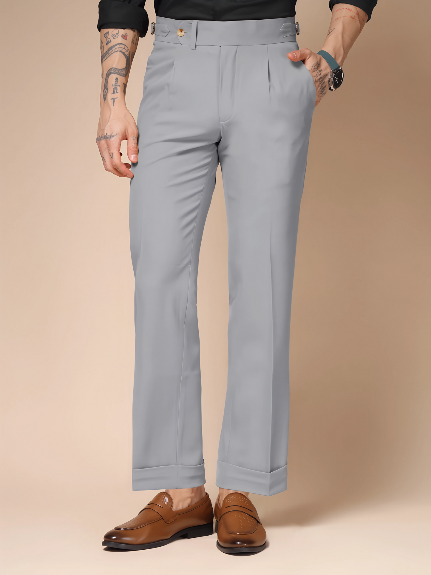 Ash Grey Italian Elegant Gurkha Trousers by Italian Vega®