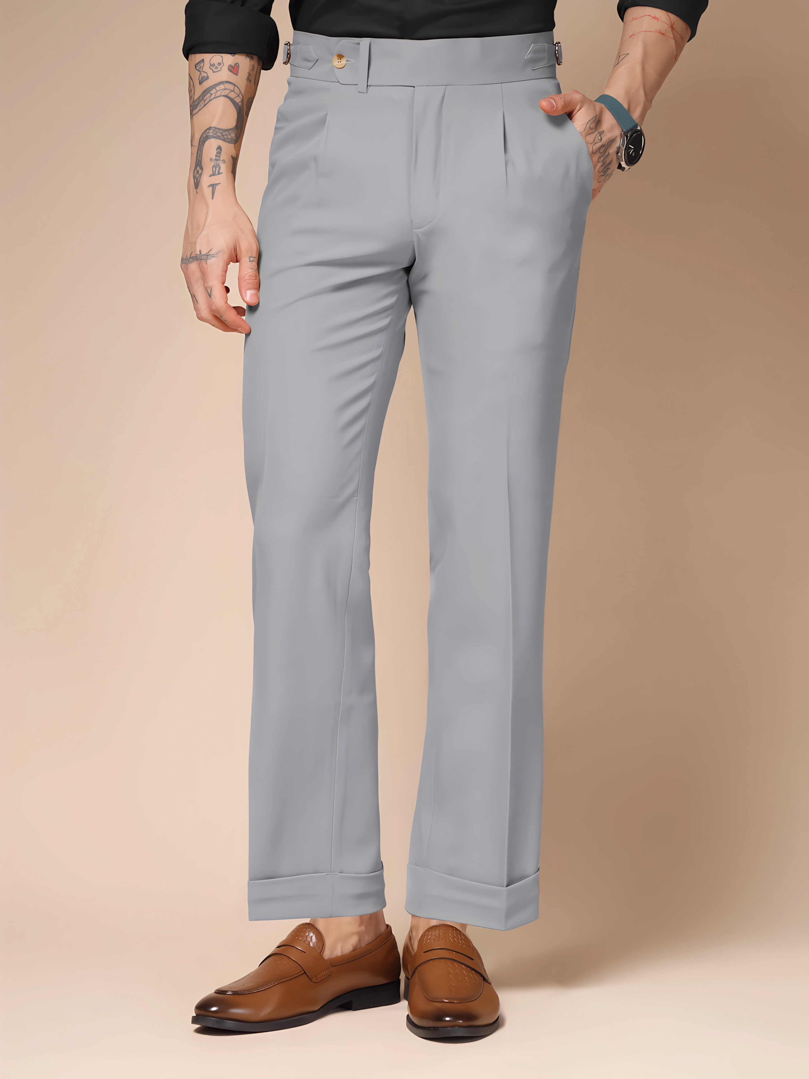 Ash Grey Italian Elegant Gurkha Trousers by ITALIAN VEGA®