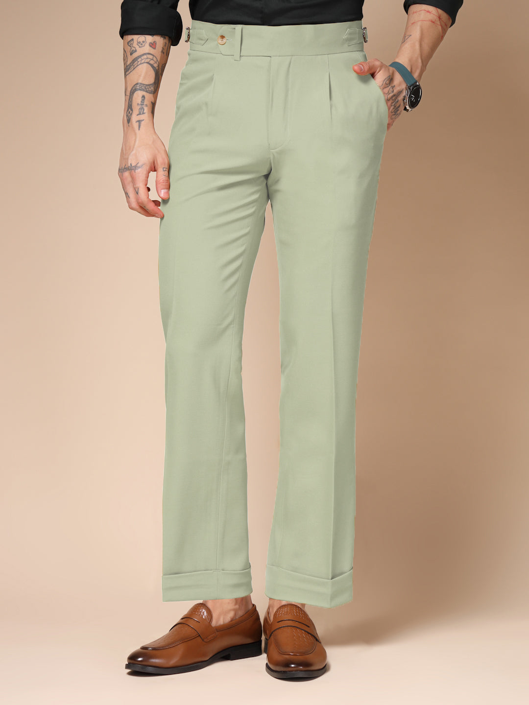 Lime Italian Elegant Gurkha Trousers by ITALIAN VEGA®