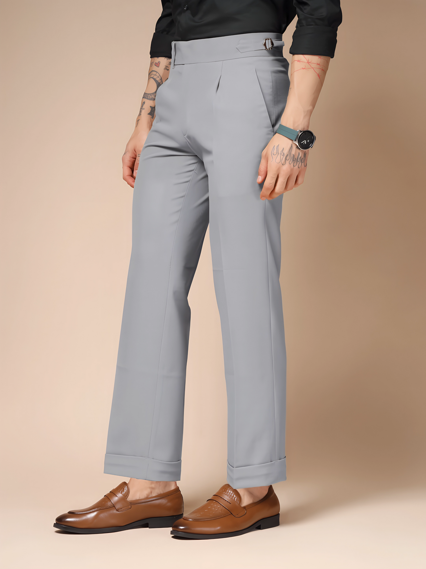 Ash Grey Italian Elegant Gurkha Trousers by Italian Vega®
