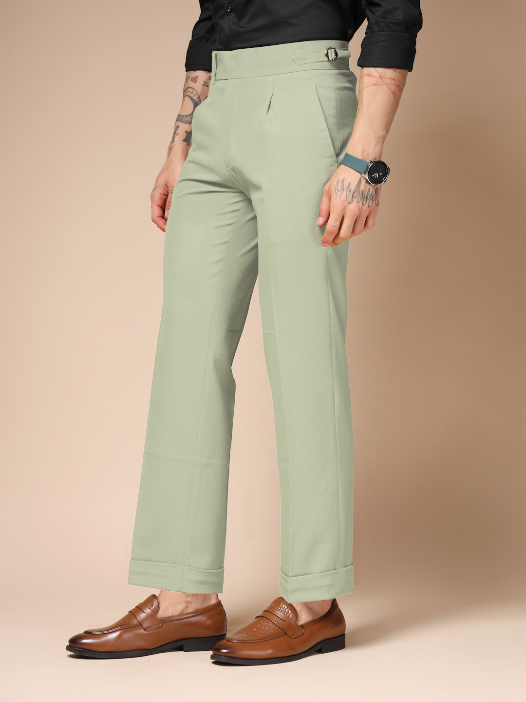 Lime Italian Elegant Gurkha Trousers by ITALIAN VEGA®