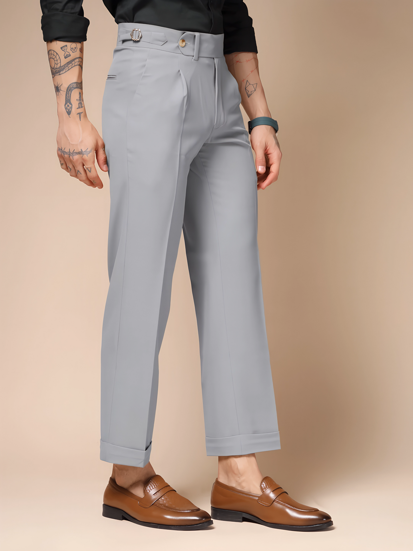 Ash Grey Italian Elegant Gurkha Trousers by Italian Vega®
