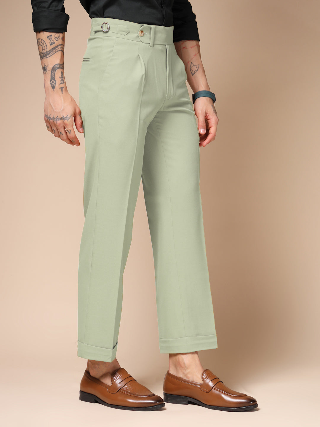 Lime Italian Elegant Gurkha Trousers by ITALIAN VEGA®