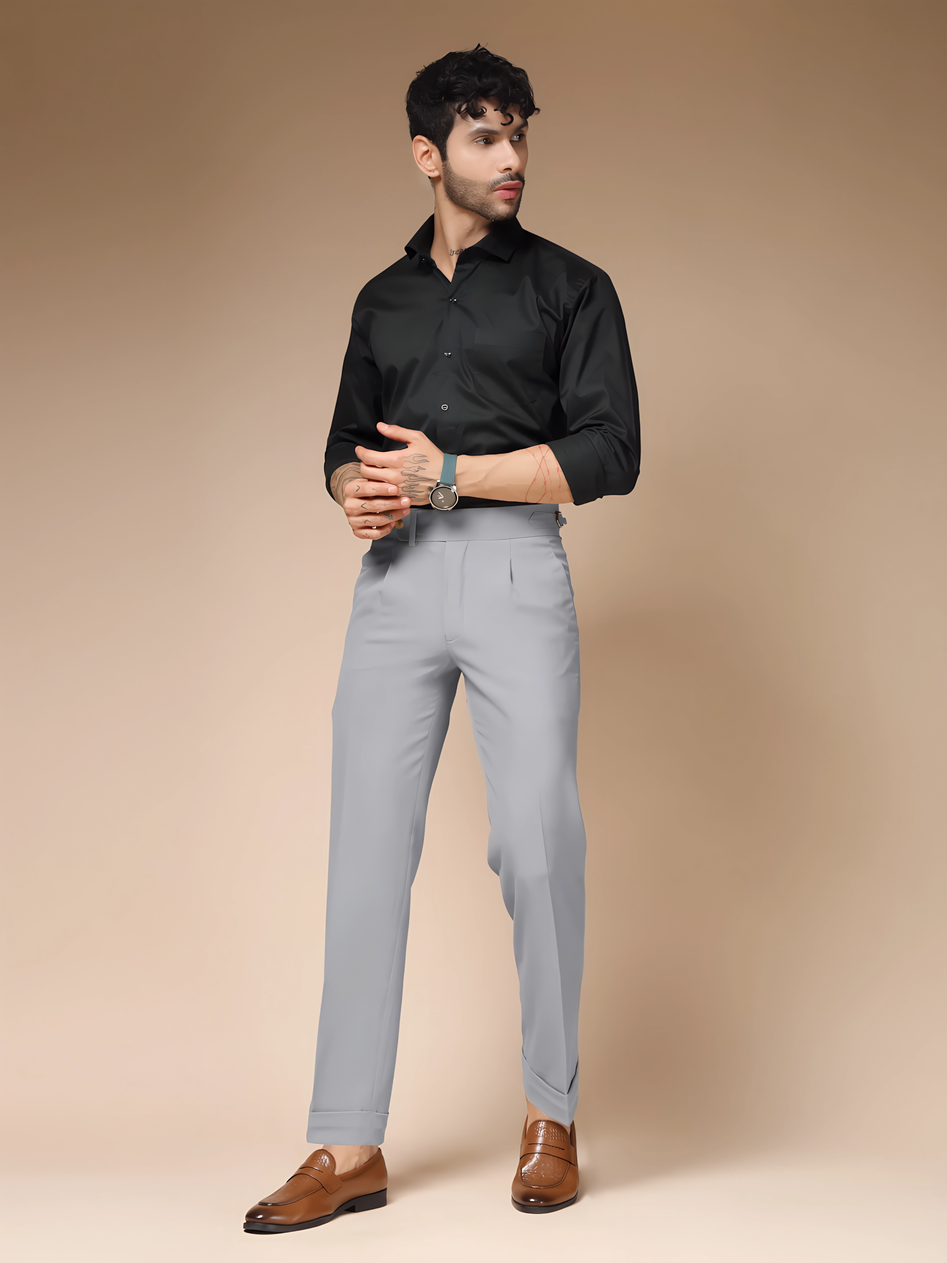 Ash Grey Italian Elegant Gurkha Trousers by ITALIAN VEGA®