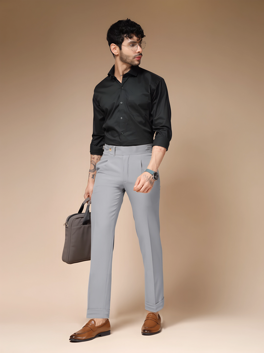 Ash Grey Italian Elegant Gurkha Trousers by Italian Vega®