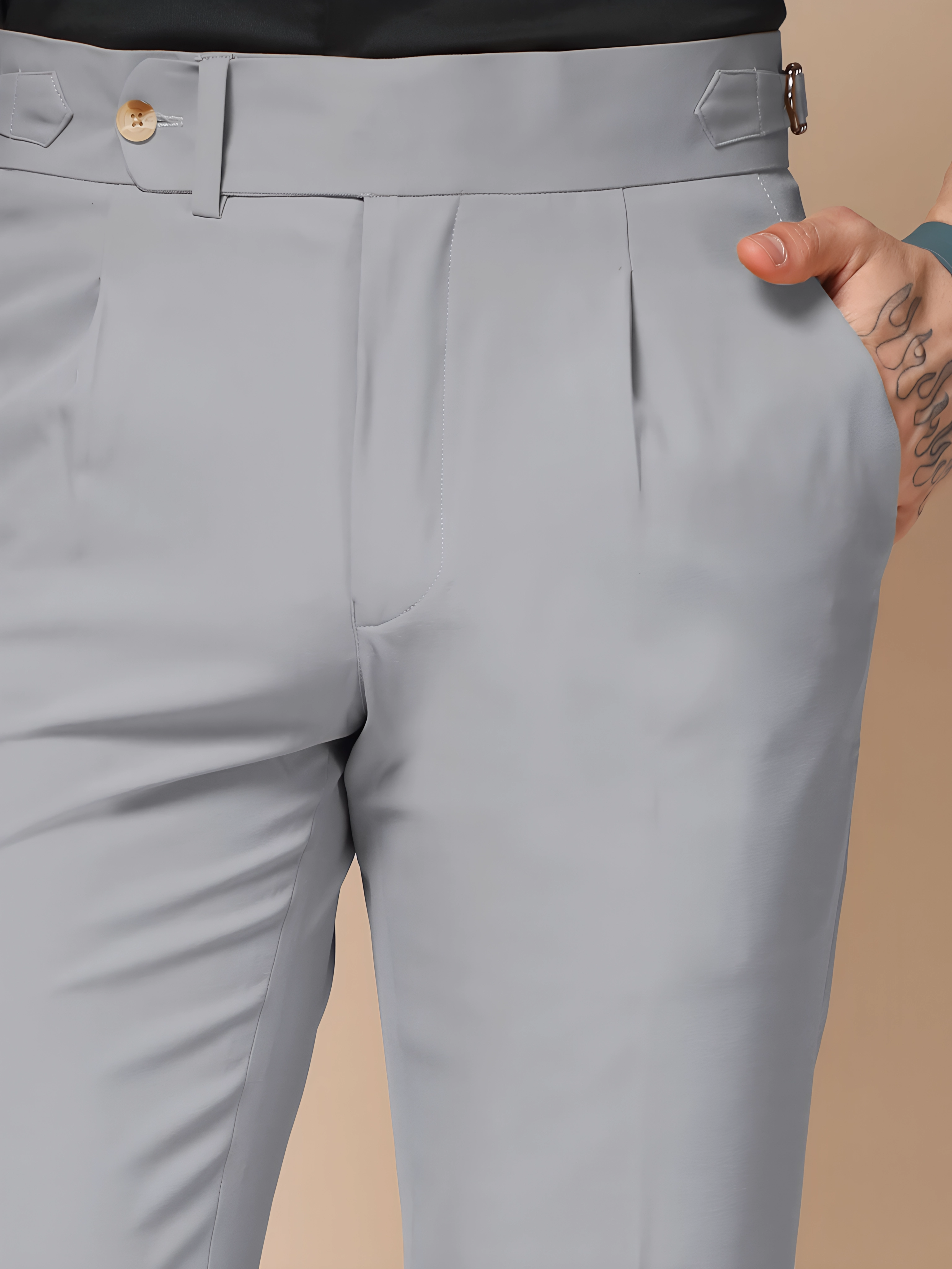 Ash Grey Italian Elegant Gurkha Trousers by ITALIAN VEGA®