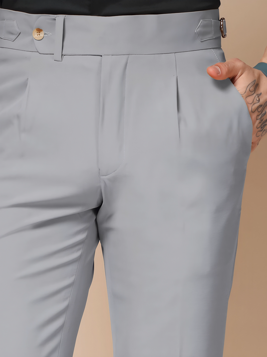 Ash Grey Italian Elegant Gurkha Trousers by Italian Vega®