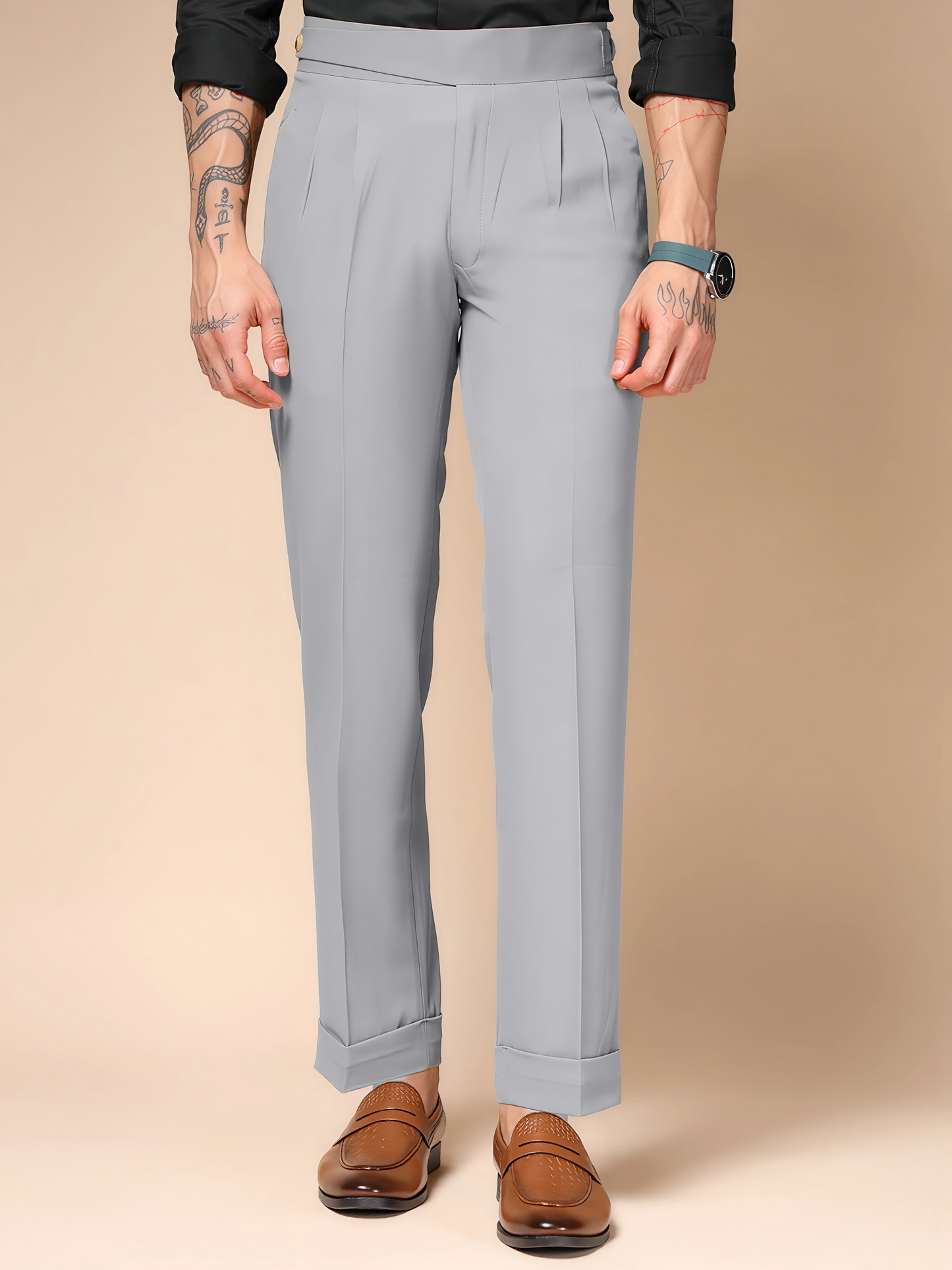 Ash Grey Classic Buttoned Gurkha Pants by Italian Vega®