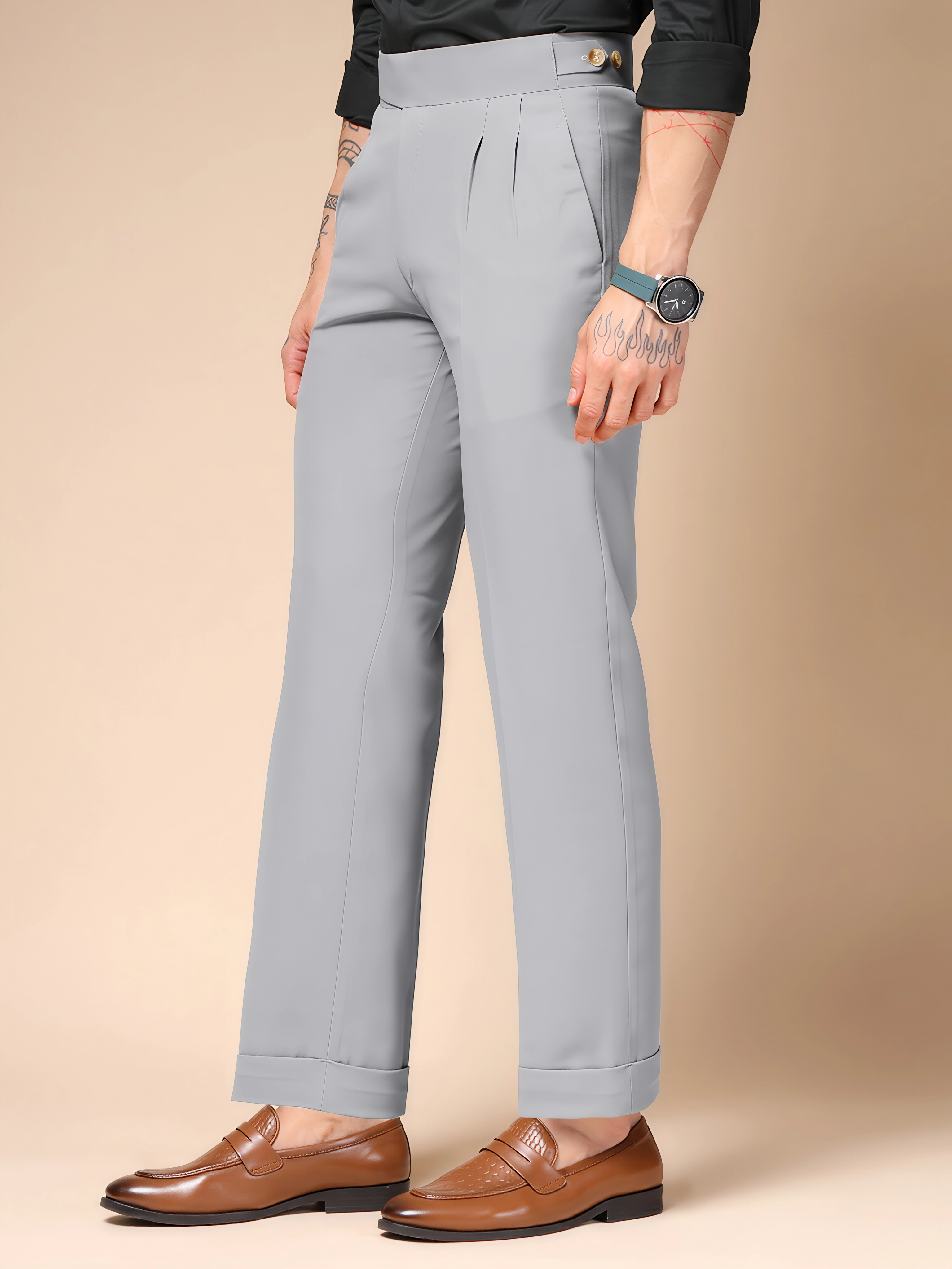 Ash Grey Classic Buttoned Gurkha Pants by ITALIAN VEGA®