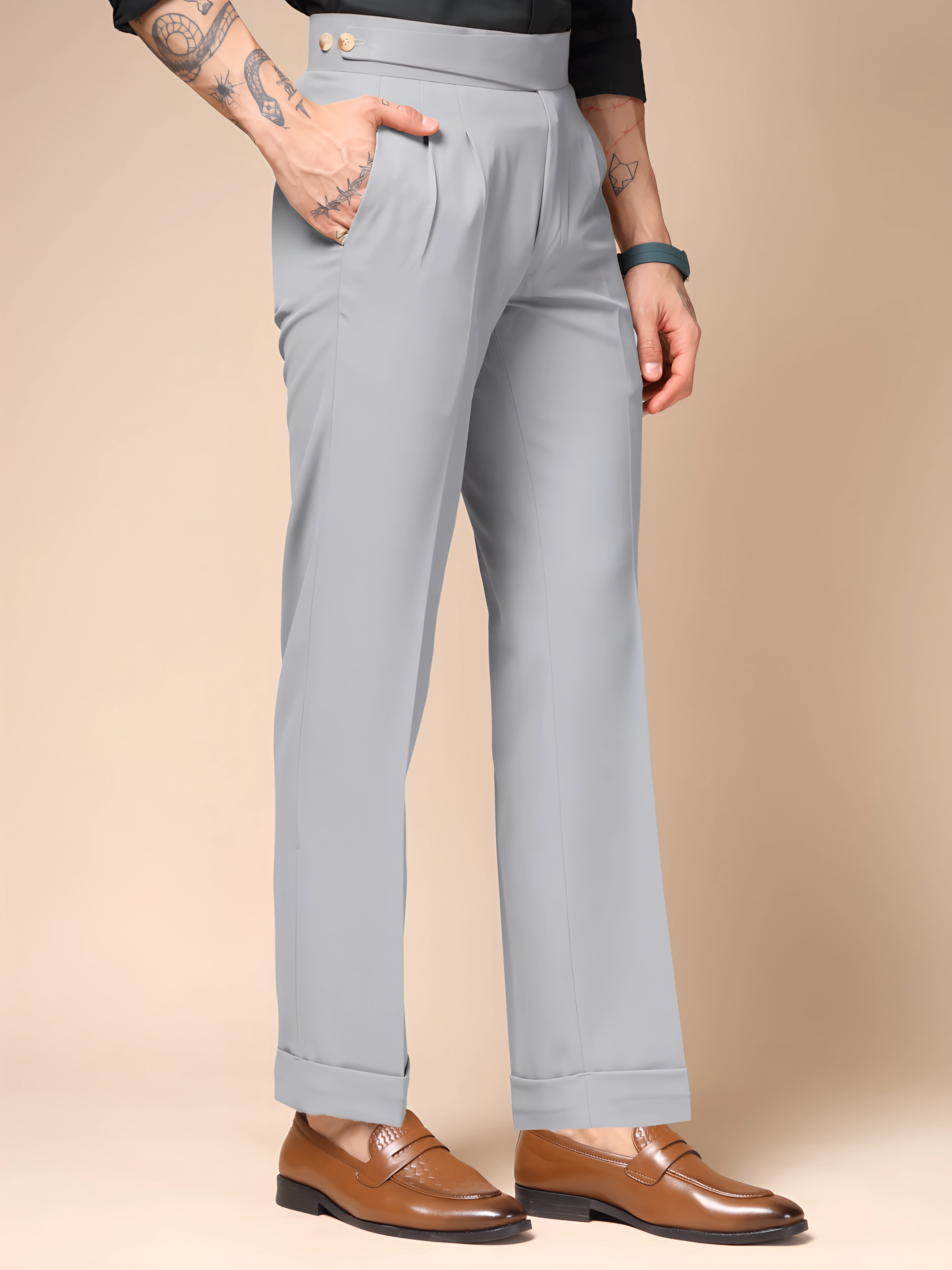 Ash Grey Classic Buttoned Gurkha Pants by ITALIAN VEGA®