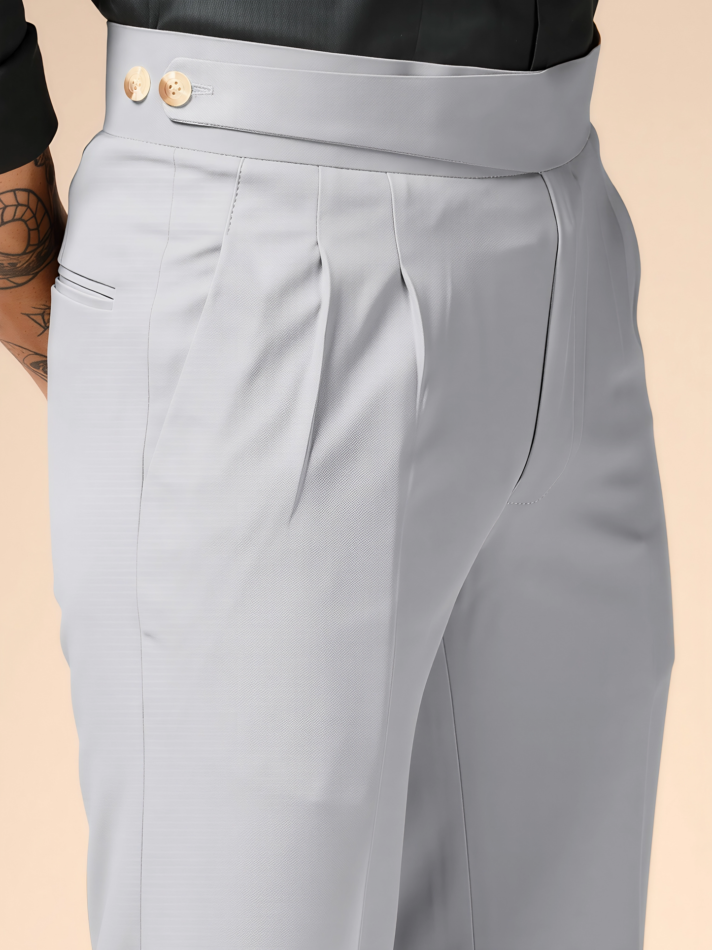 Ash Grey Classic Buttoned Gurkha Pants by Italian Vega®