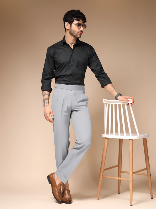 Ash Grey Classic Buttoned Gurkha Pants by Italian Vega®