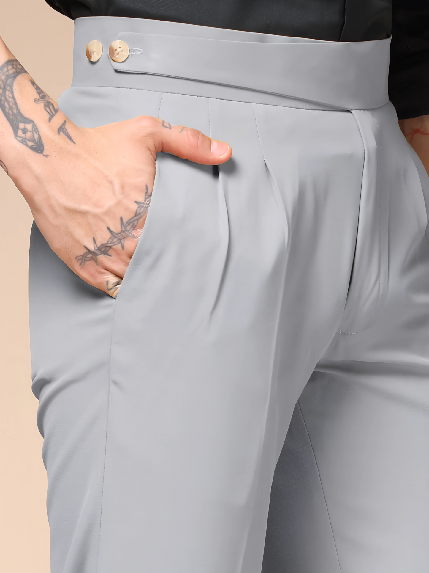Ash Grey Classic Buttoned Gurkha Pants by Italian Vega®