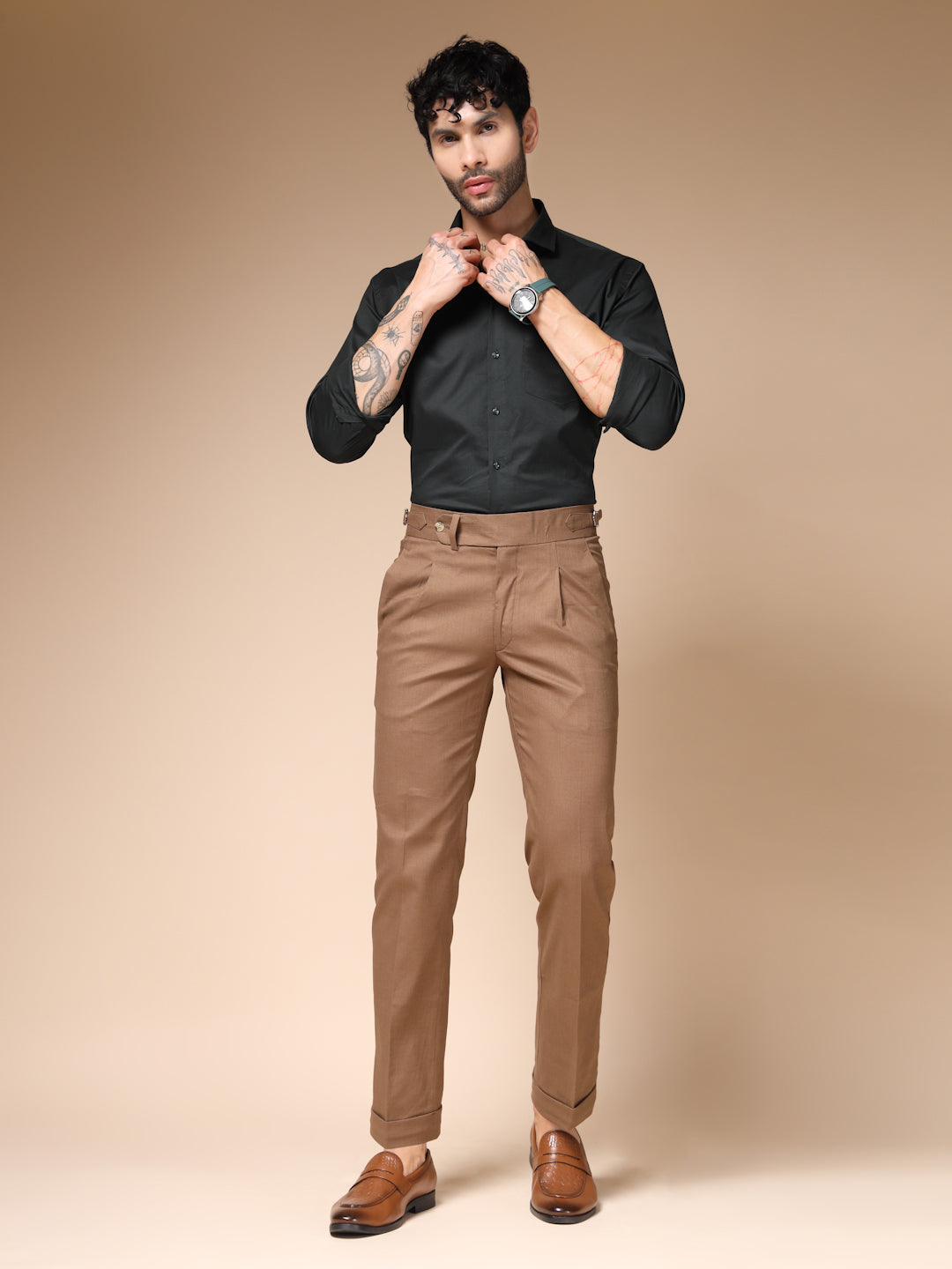 Khakhi Elegant Linen Gurkha Pants | Boot Cut Fit by ITALIAN VEGA®