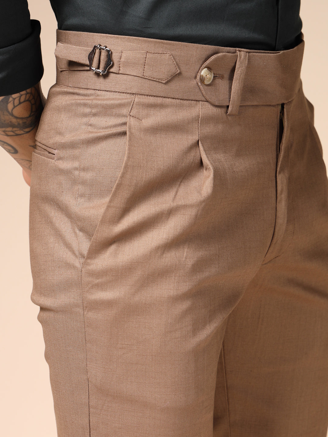 Khakhi Elegant Linen Gurkha Pants | Boot Cut Fit by ITALIAN VEGA®