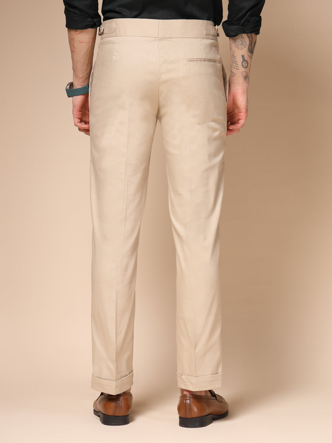 Beige Signature Buttoned Linen Gurkha Pants | Boot Cut Fit by ITALIAN VEGA®