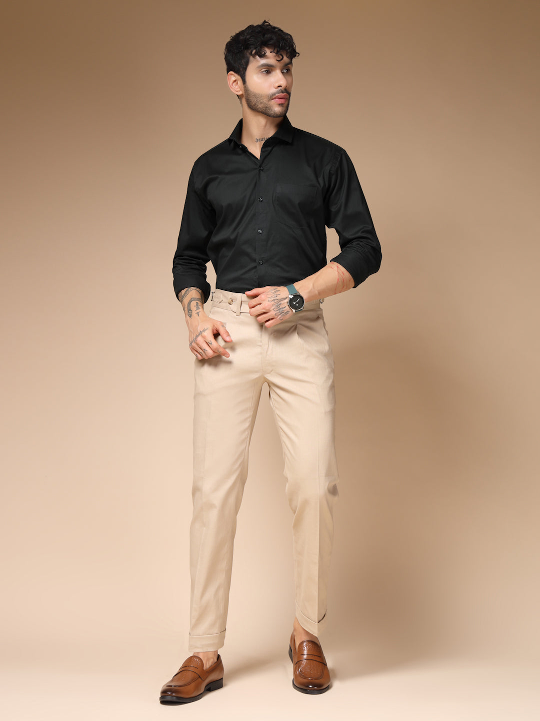 Beige Elegant Linen Gurkha Pants | Boot Cut Fit by ITALIAN VEGA®