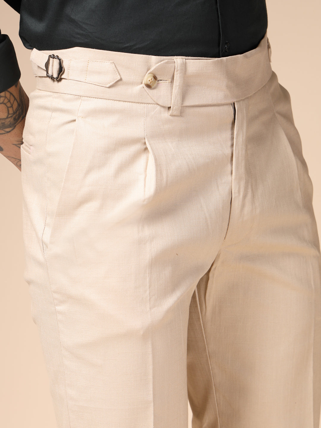 Beige Elegant Linen Gurkha Pants | Boot Cut Fit by ITALIAN VEGA®