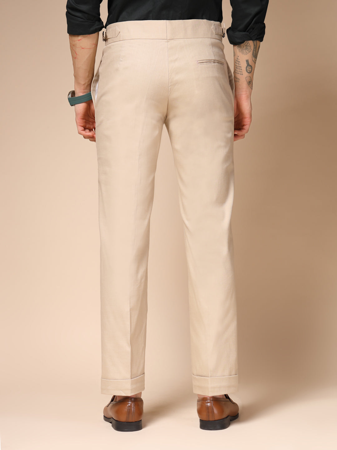 Beige Elegant Linen Gurkha Pants | Boot Cut Fit by ITALIAN VEGA®