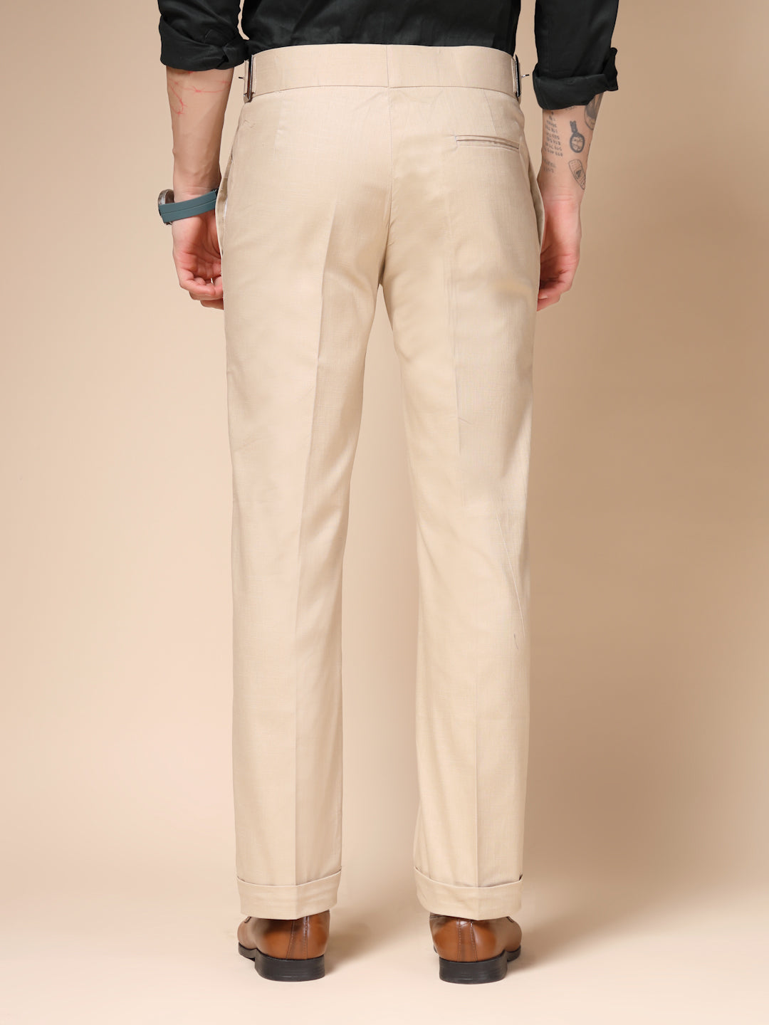 Beige Linen Classic Buckle Gurkha Pants – Boot Cut Fit by ITALIAN VEGA®