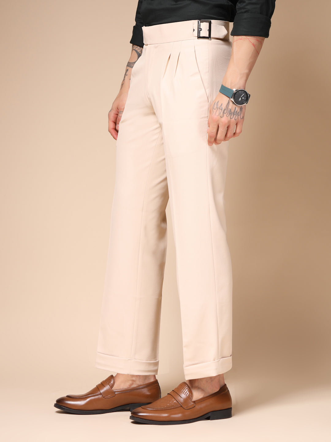 Beige Classic Buckle Gurkha Pants by ITALIAN VEGA®