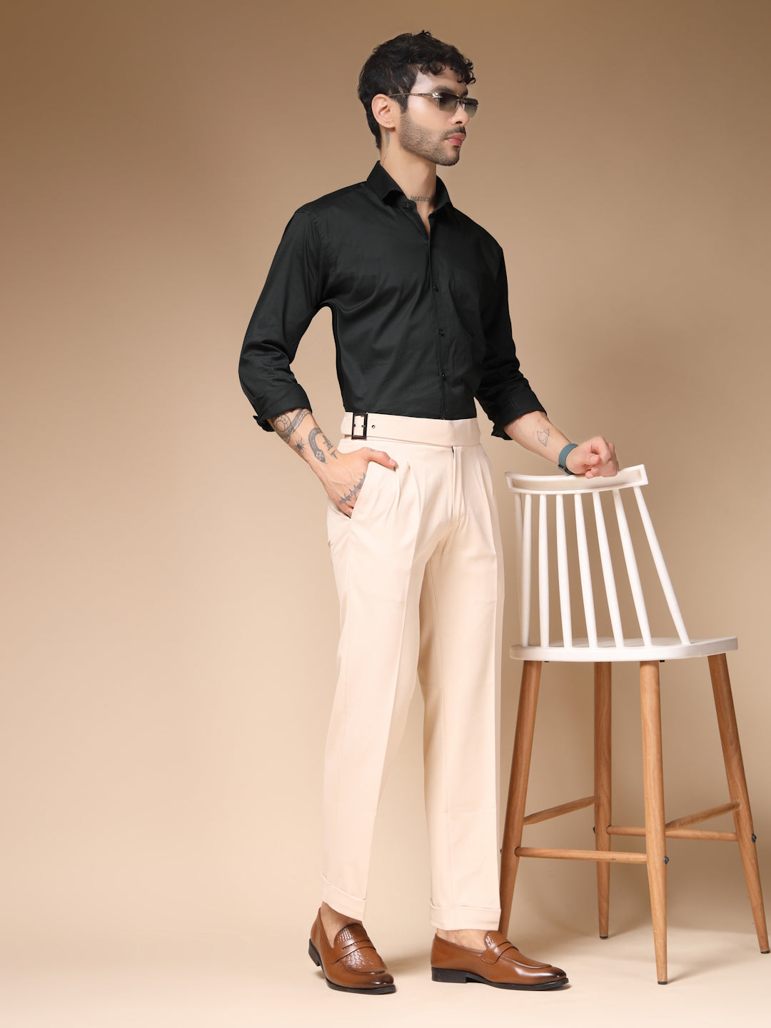 Beige Classic Buckle Gurkha Pants by ITALIAN VEGA®